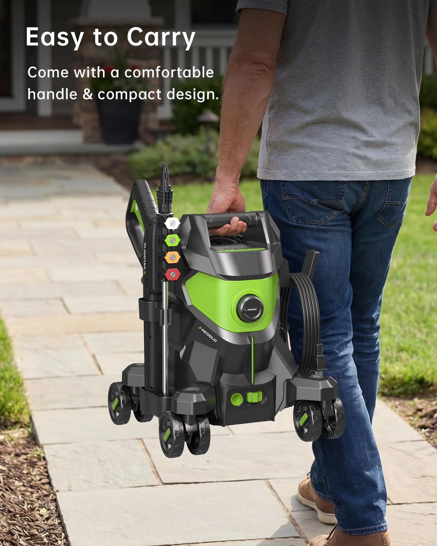 Pressure Washer, Power Washers with 4 Lockable Wheels,High Pressure Washers with Anti-tip Design, Foam Cannon for Cars/Fences/Driveways/Home Cleaning