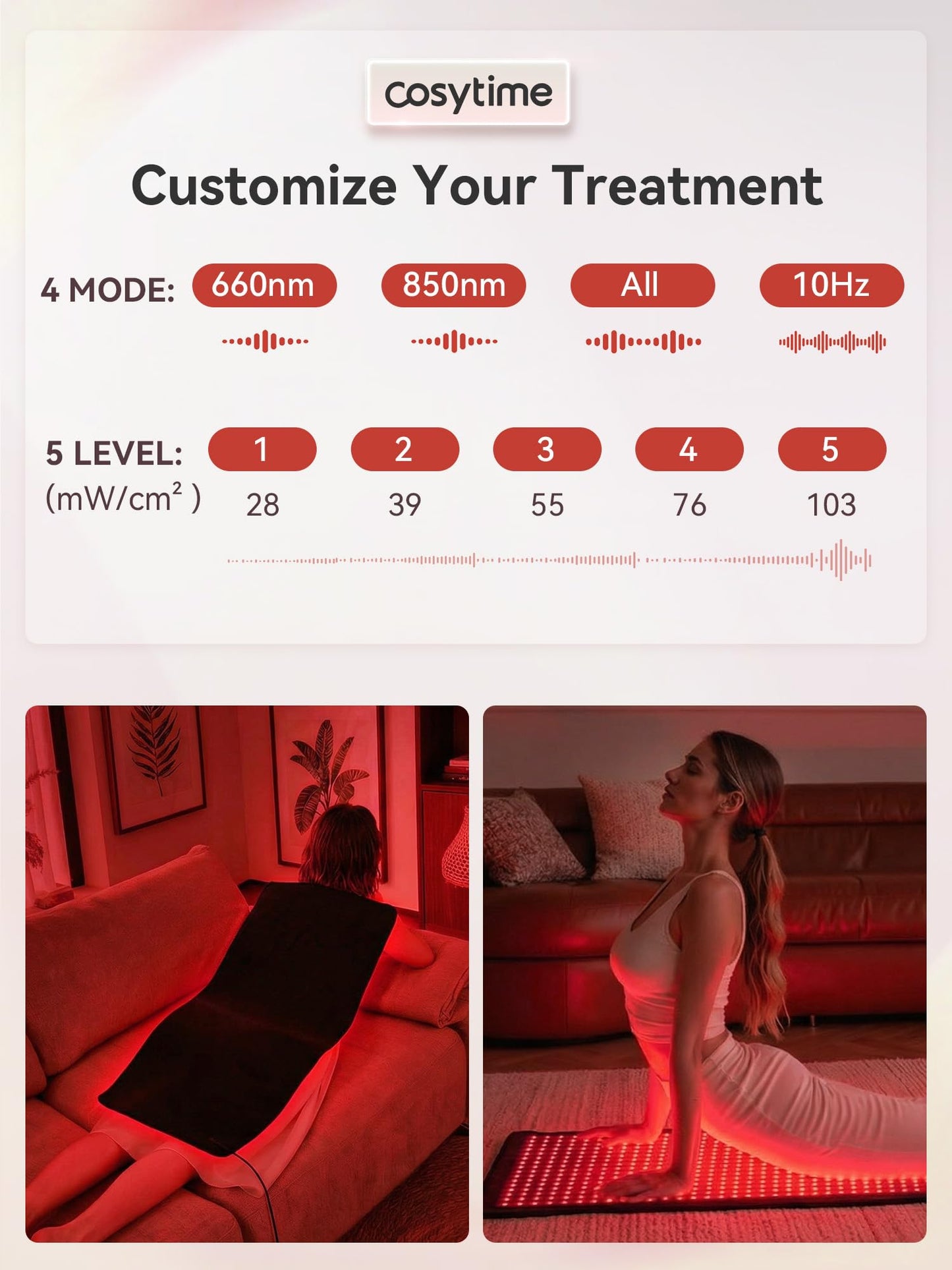 Cosytime 35" x 17" Red Light Therapy for Body - 660nm Red & 850nm Near Infrared NIR, Tri-Chip 1536 LEDs Therapy Mat, 100 mW/cm² High Irradiance