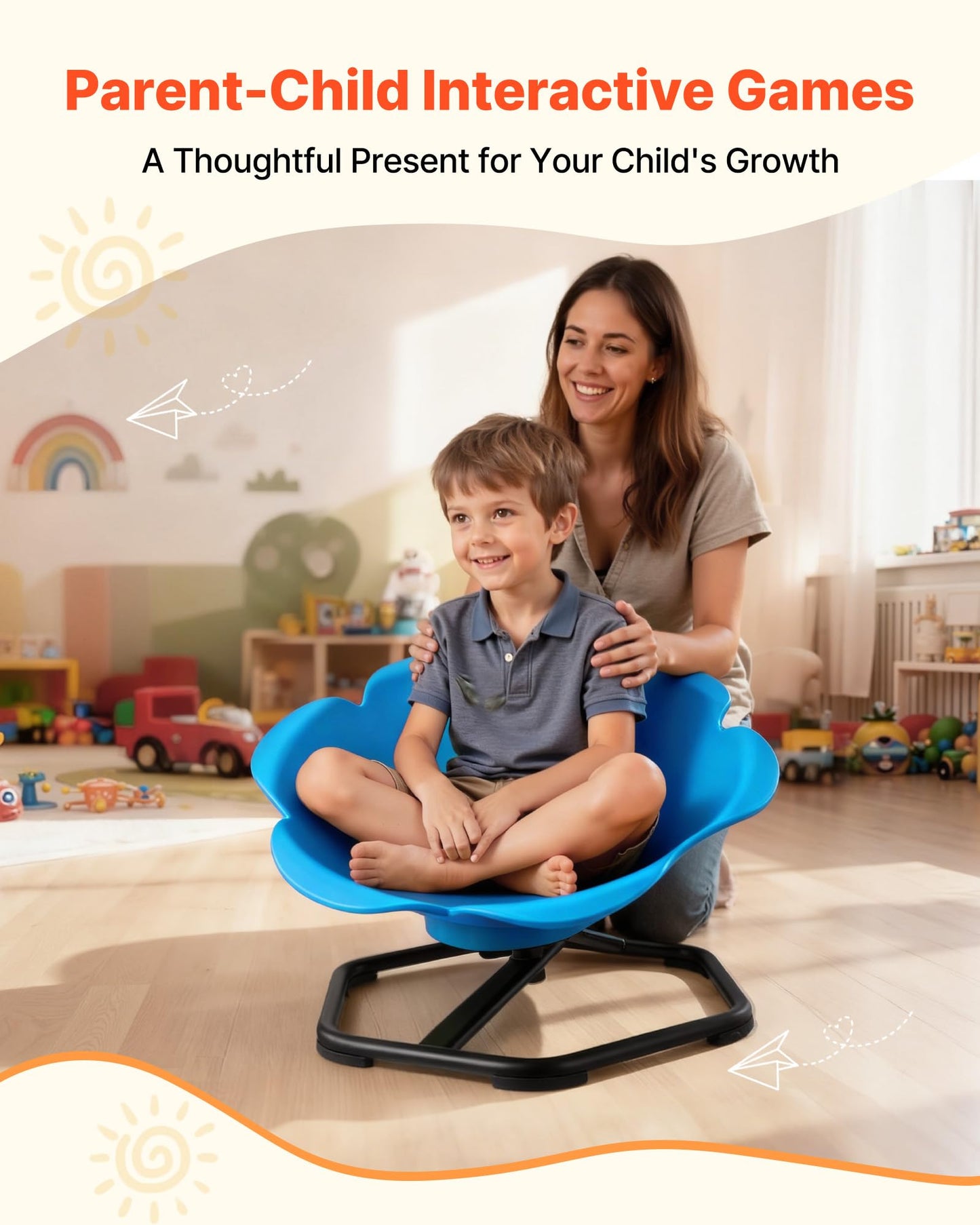 VEVOR Kids Swivel Chair, 220 lbs Capacity, Cylinder Shape Sensory Spinning Chair, Autistic Kids Sensory Toy Seat with Non-Slip Metal Base, Toddler Sit & Spin Seat for Coordination Balance Focus, Blue