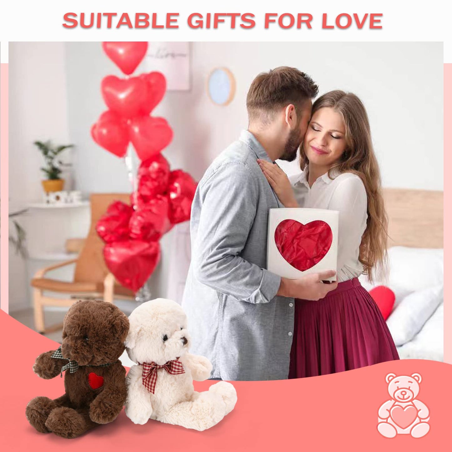 Riuhot Small Teddy Bear with Heart Cute Brown Teddy Bear Stuffed Animal Soft Stuffed Bear Plush Bear Plushie Toys Gifts for Girlfriend Boyfriend Kid