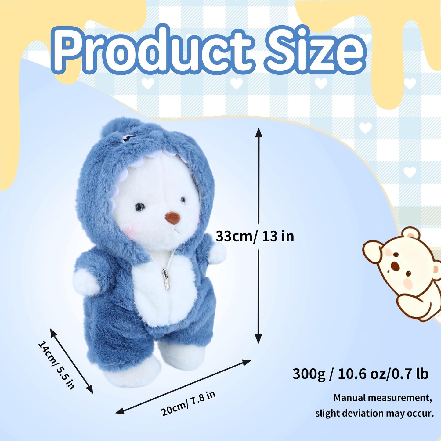Teddy Bear Stuffed Animals, Teddy Bear Plushies Soft Funny Stuffed Toys with Removable Blue Shark Clothes, 13'' Emotional Support Cute Plush Figure Toys with Movable Legs for Toodlers Kids Women