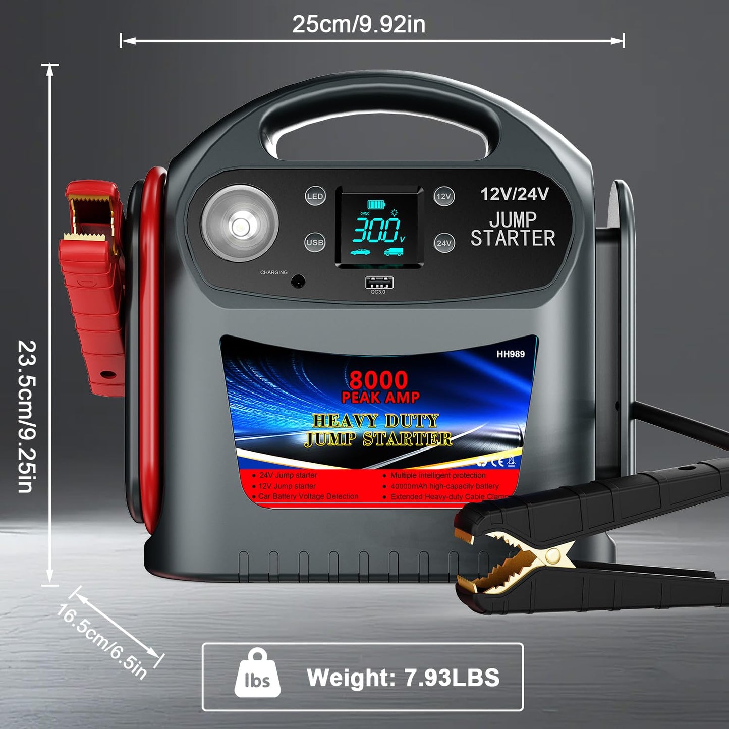 8000A Car Battery Jump Starter -E-Ant 12V/24V Intelligent Car Jump Starter Portable for Commercial Vehicles and Diesel Engines, Heavy Duty Jump Box Power Pack with LED Light