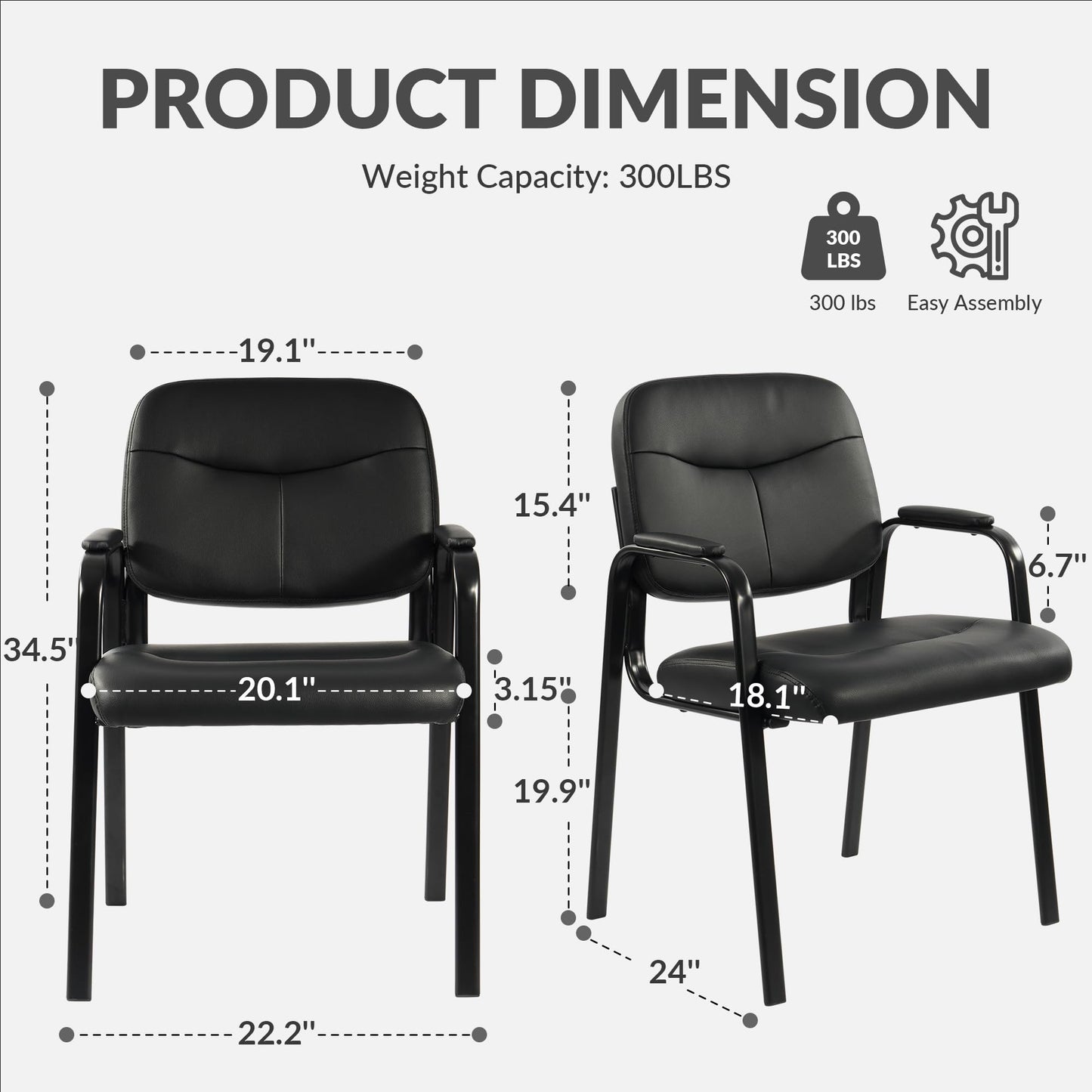 Elevon Waiting Room Chairs No Wheels Set of 4, Leather Stationary Office Reception Guest Chair with Padded Arms for Elderly Desk Conference Room Lobby Table Side Salon