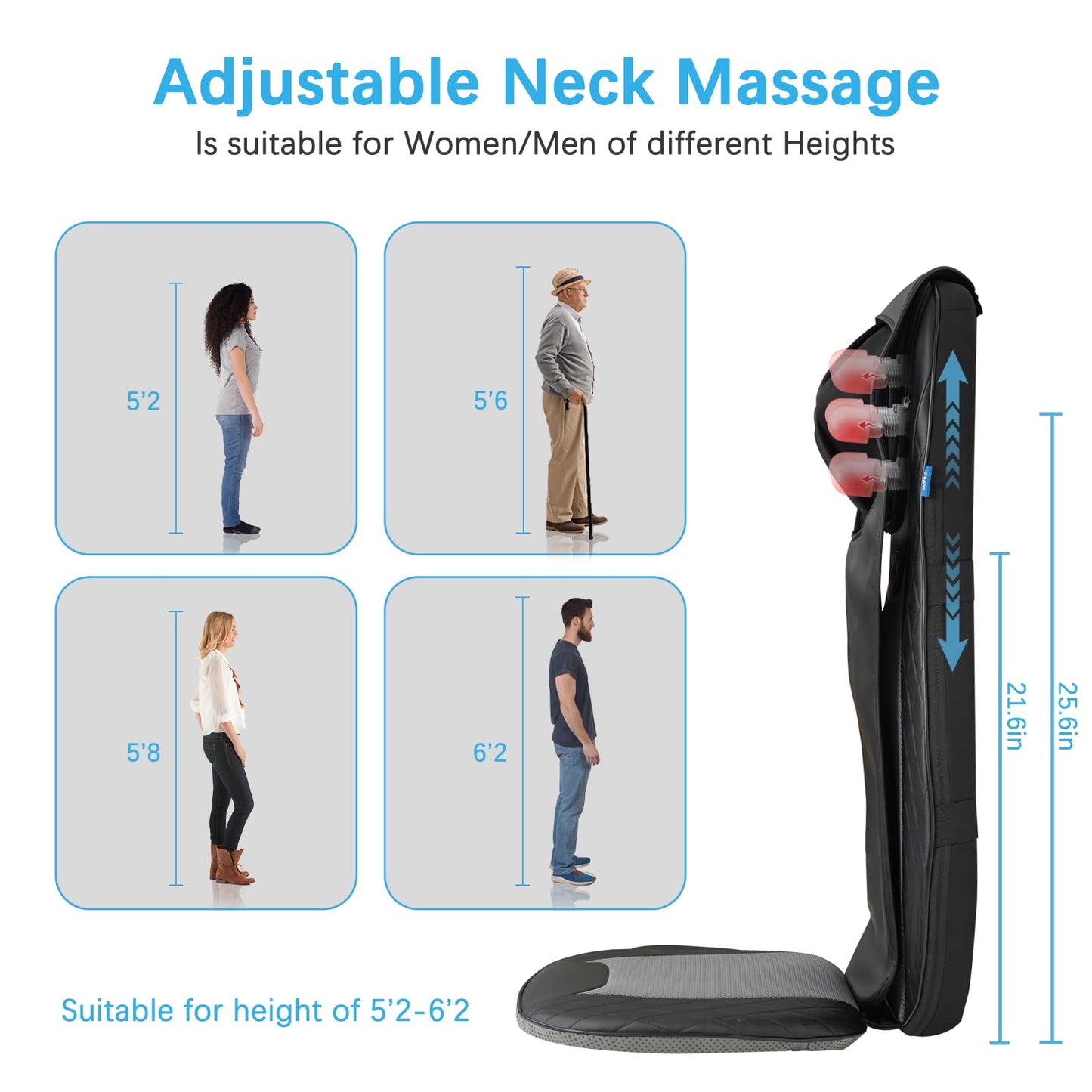 CuPiLo Shiatsu Neck & Back Massager with Heat, Massage Chair Pad Cushion for Stress Relief, Inflatable Flaps Back Support, Kneading or Rolling Chair Seat Massage,Ideal Gifts for Men,Women,Family