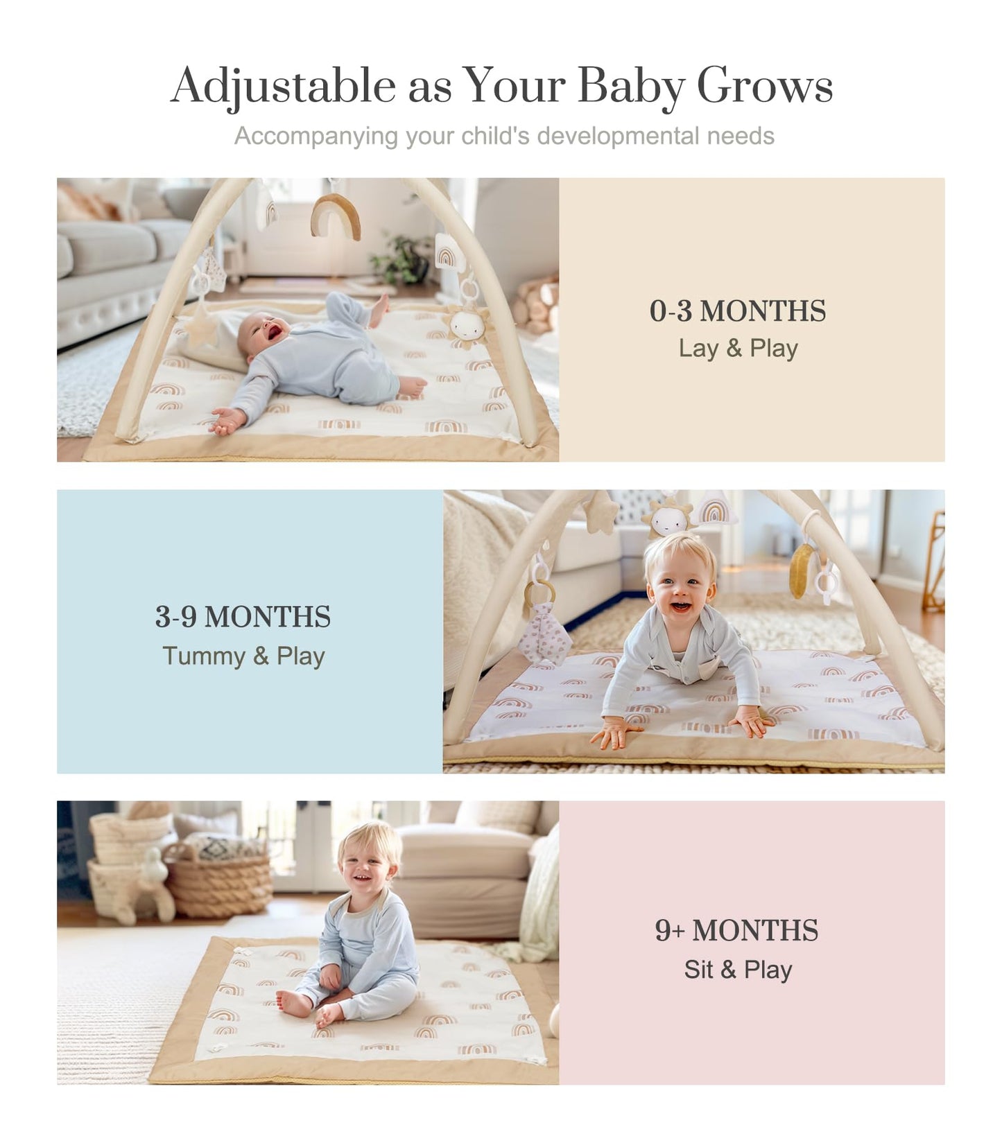 Mallify Washable Tummy Time Mat, Deluxe Baby Play Mat, Baby Play Gym with 6 Featured Toys and 12 Milestone Cards, Baby Gym for Infant & Toddler, Baby Play Mats for Floor, Non Slip Play Mat