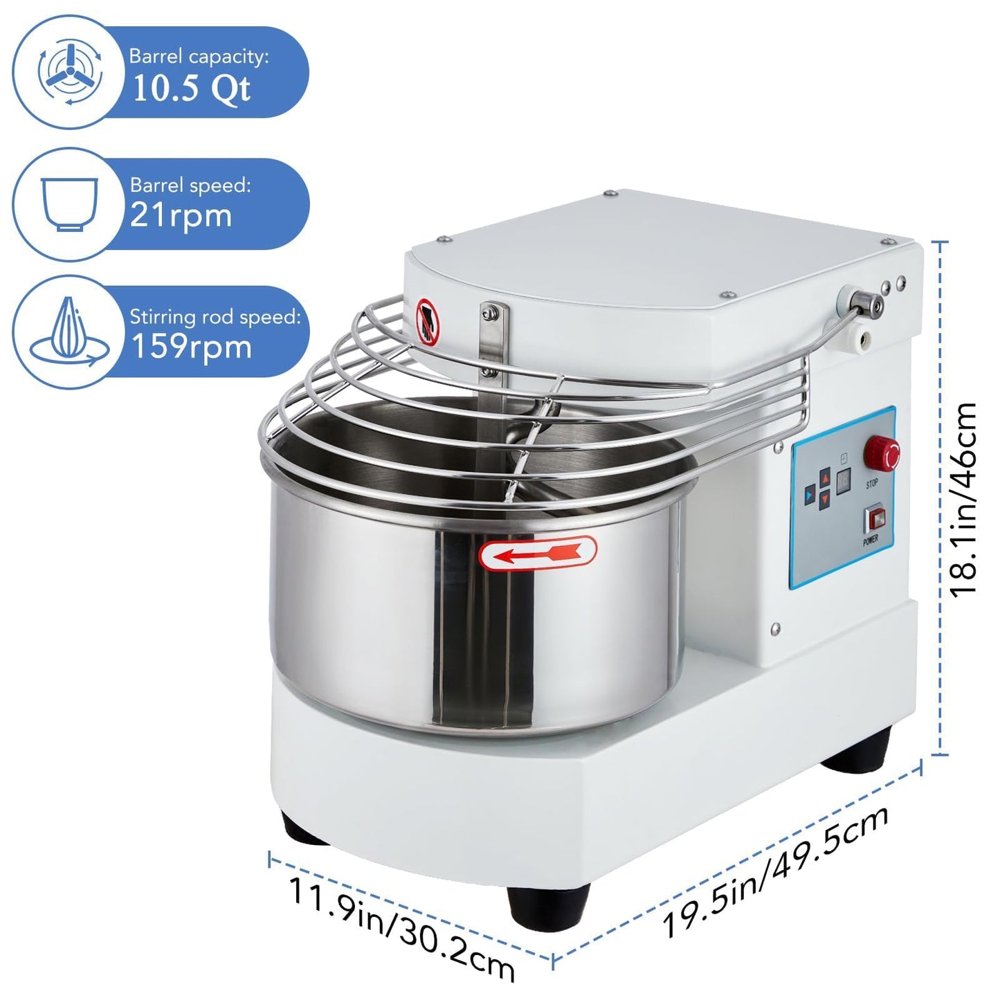GarveeHome 10.5 Qt Household Stand Mixer, Touch Screen Dough Mixer Machine with Timer, Security Shield, 650W Dual Rotating Dough Kneading Machine Stainless Steel Bowl for Restaurant Bakery