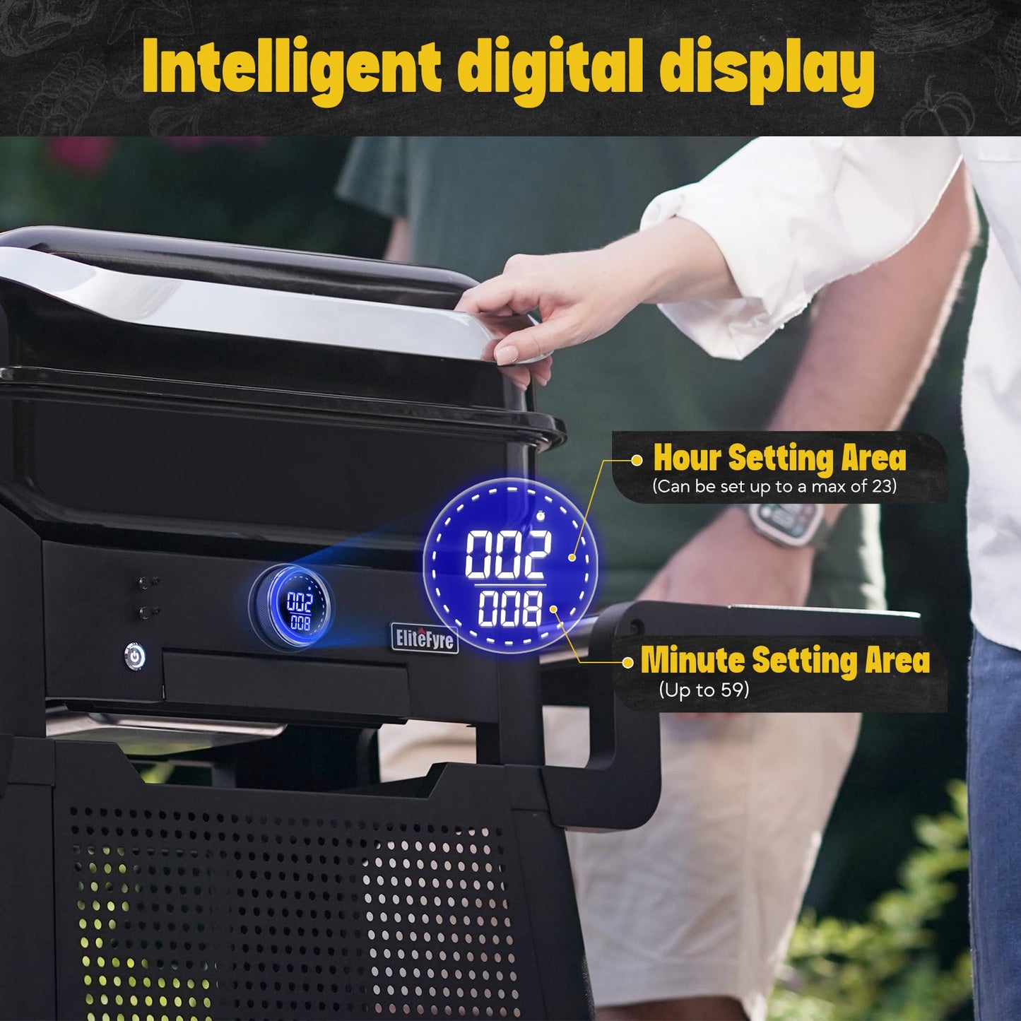 EliteFyre Volteq Smart Electric Grill with Cart - 1500W, 650°F, No Smoke Indoor/Outdoor BBQ, Digital Control & Meat Probe, Perfect for Apartment Balcony, Patio, Deck