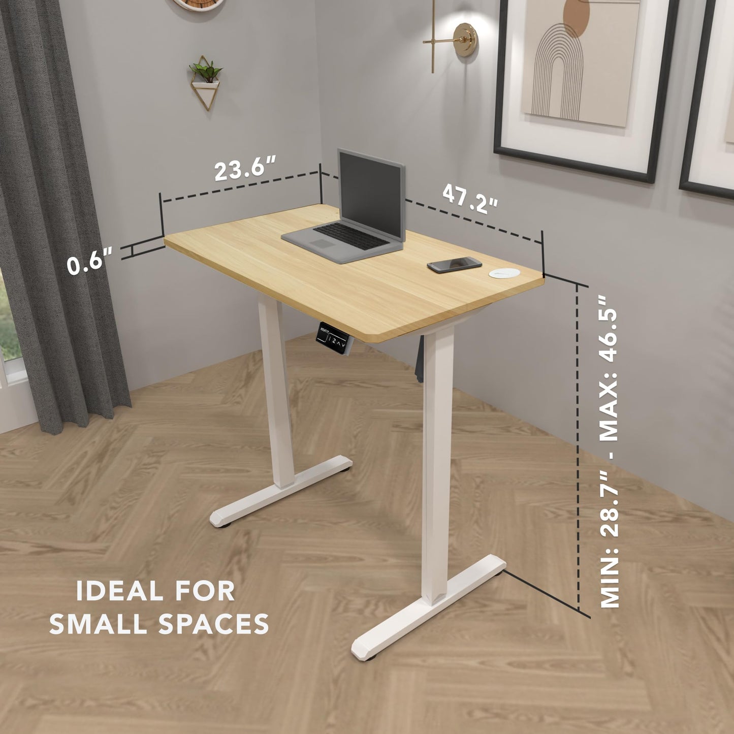 Mount-It! Maple Standing Desk 48x24 – Electric Height Adjustable Sit to Stand Desk with Memory Presets, Ergonomic Workstation for Home Office or Study, White Frame with Maple Splice Board Top