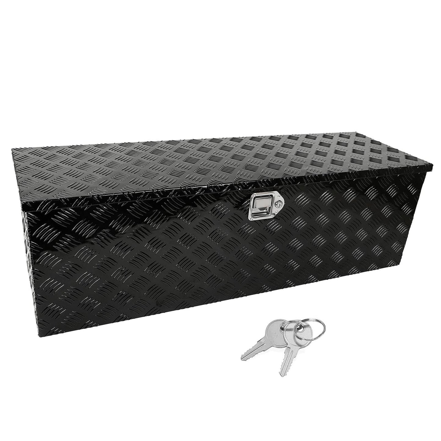 confote 49" Heavy Duty Aluminum Stripes Plated Tool Box Pick Up Truck Bed RV Trailer Toolbox Waterproof Square Storage Organizer with Side Handle, Lock with Keys -49"x 15"x 15"，Black