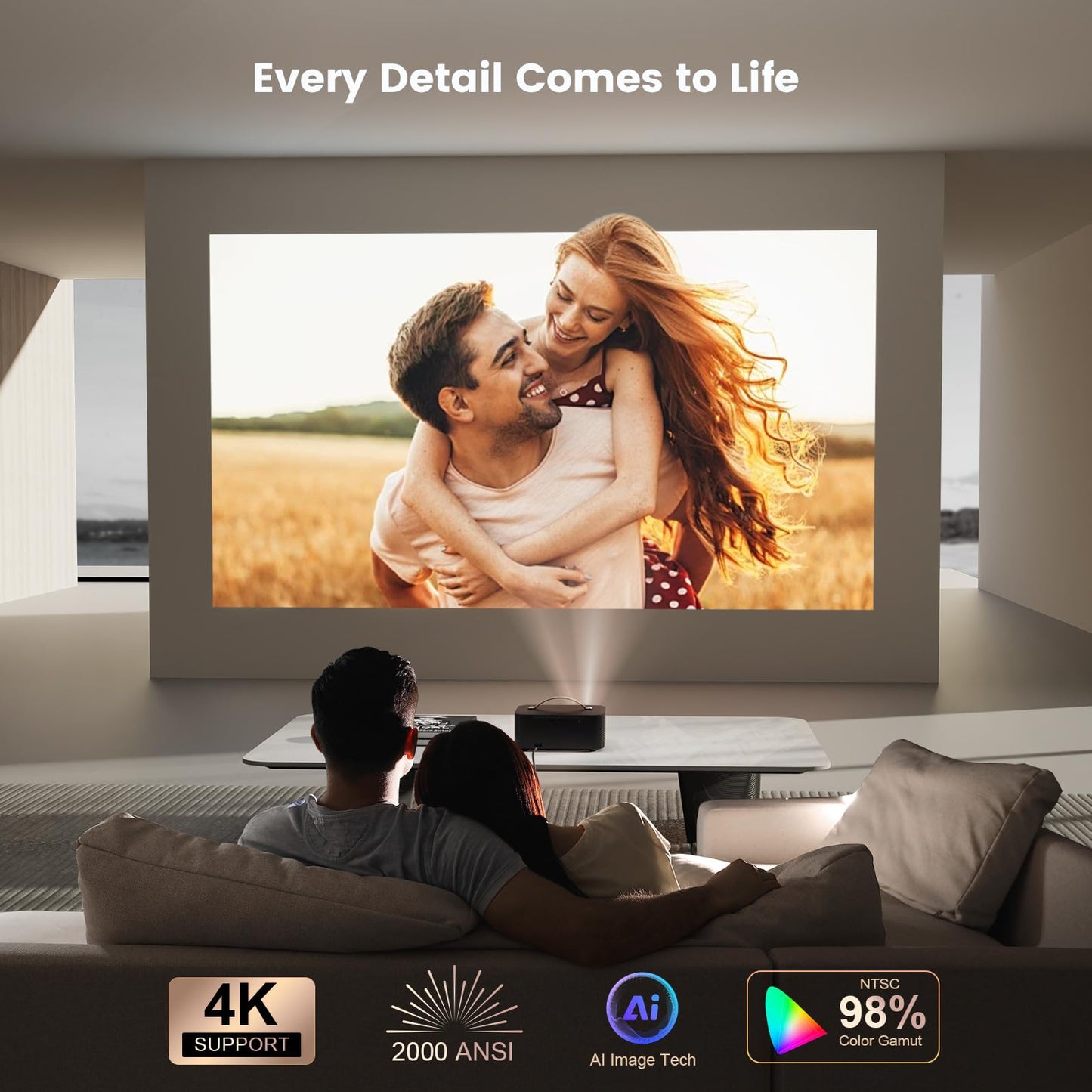 Projector-4K with WiFi and Bluetooth:[2000 ANSI/AI Auto Focus/Built-in APPs]Outdoor-Projector Smart TV OS 2.0 & DoIby, Portable Proyector Compatible with Netflix/YouTube/PrimeVideo, ONOAYO ONO3Pro 2.0