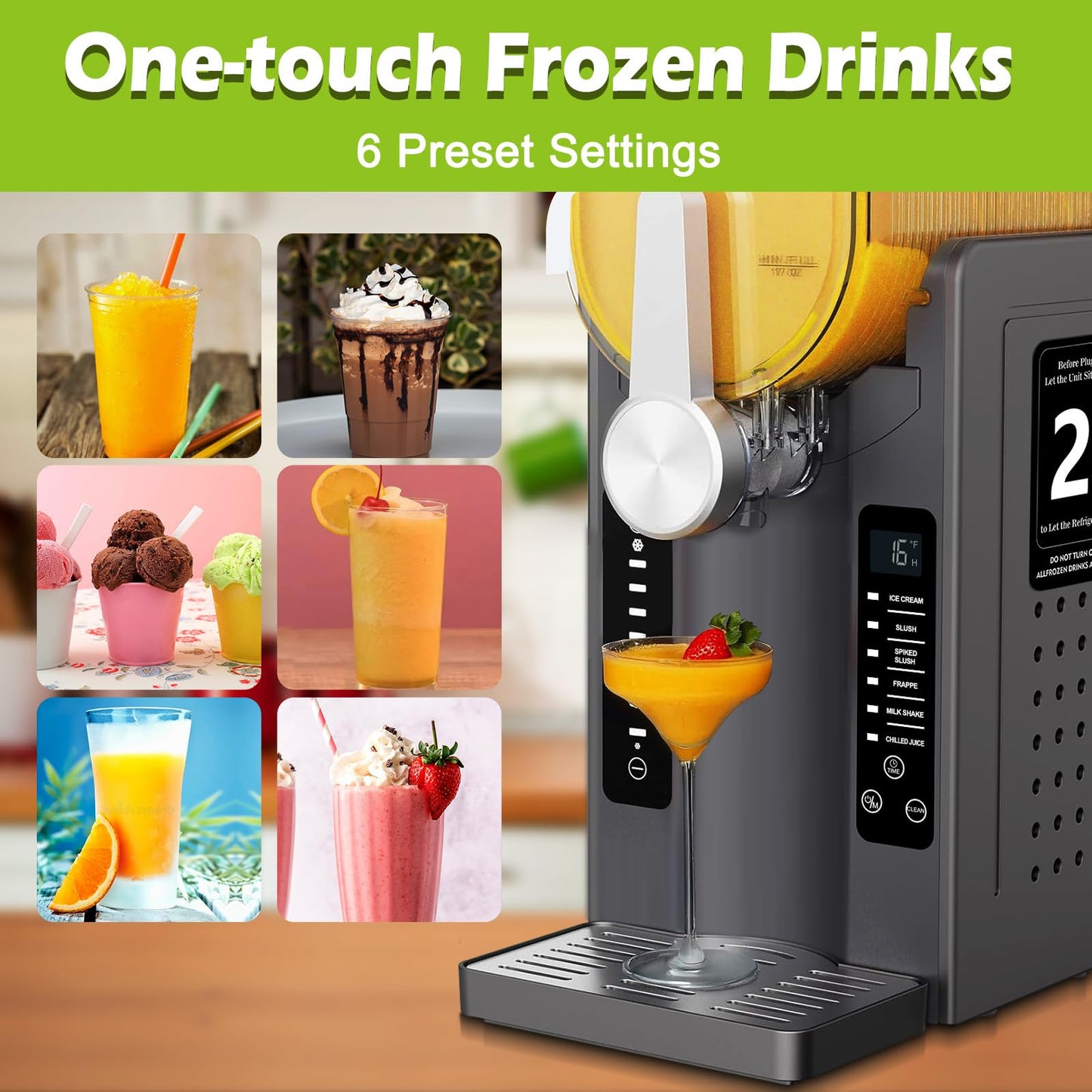 Roaaee Slushie Machine, Frozen Drink Maker & Ice Cream Maker – 88 oz Slushy Machine for Home with 6 Preset Programs for Margaritas, Frappés, Milkshakes, Smoothies & Ice Cream (Dark Silver)