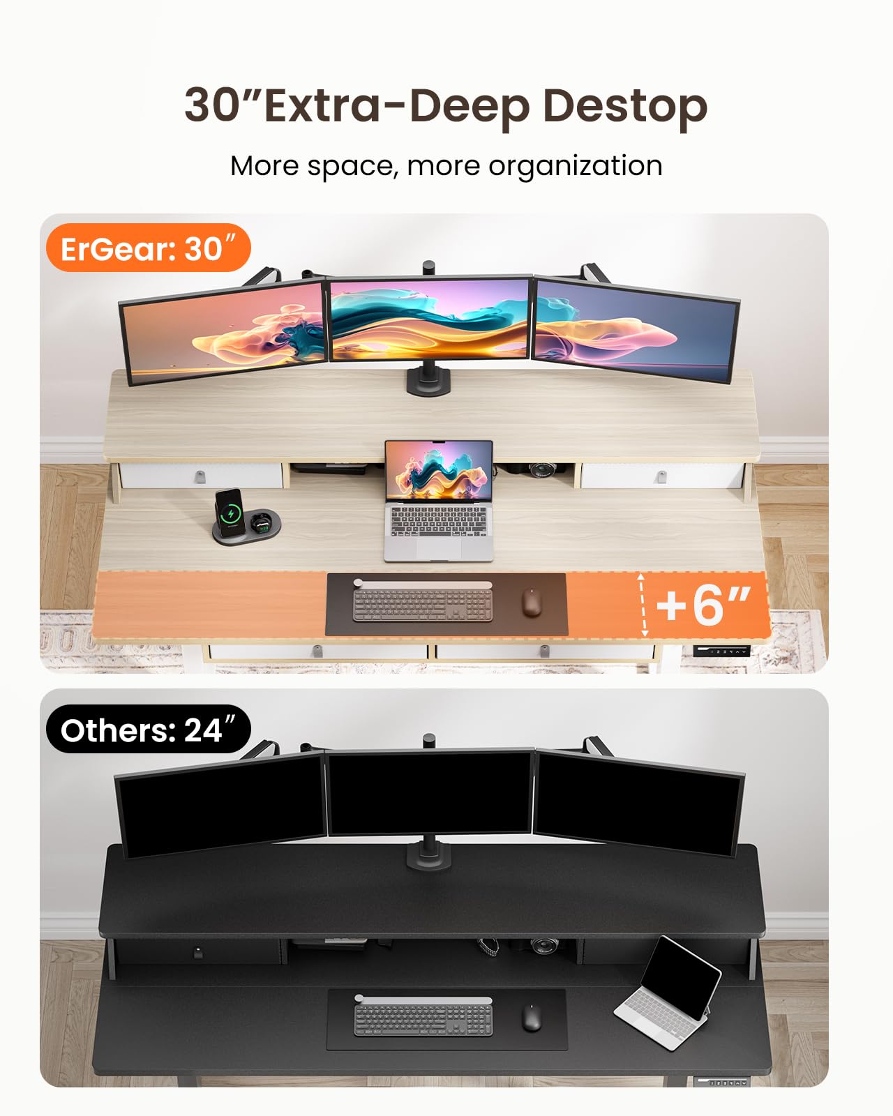 ErGear Electric Standing Desk with 4 Drawers, Height Adjustable Desk with Storage, C-Clamp Mount Compatible, Computer Home Office Table with Cable Management Tray