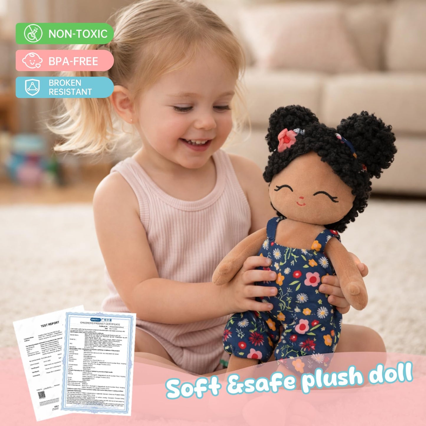 Jumbrace Soft Black Baby Doll Toys 16'' African American Baby Rag Doll for Girls, One Year Old Girl Birthday Gifts,Plush Toys for Toddlers Kids Infants (Black)