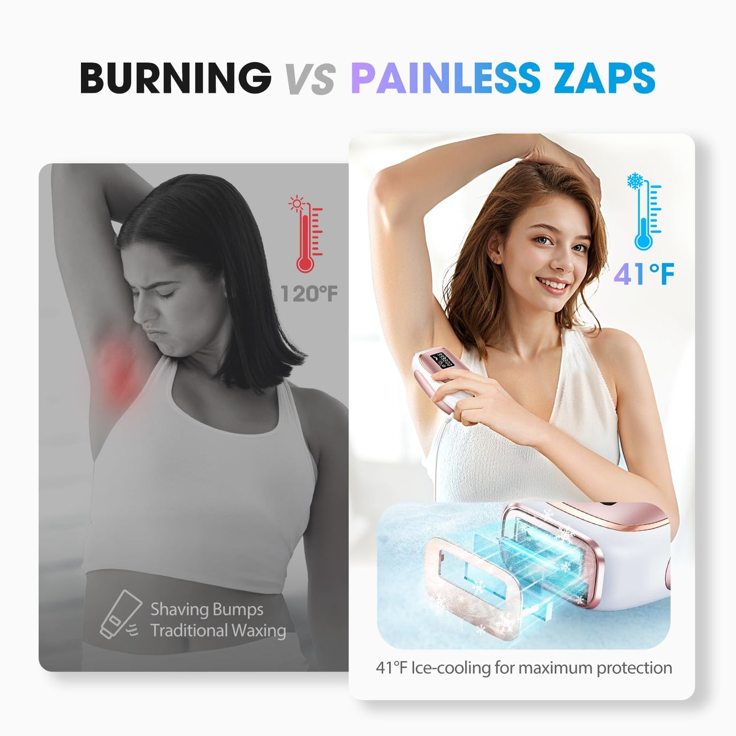 Oreeth Laser Hair Removal Device, at-Home IPL Hair Removal for Women & Men - Safe 45°F Ice-Cooling Contact for Painless & Long-Lasting Results, 86% Hair Reduction in 3 Weeks for Full Body, Gold/White