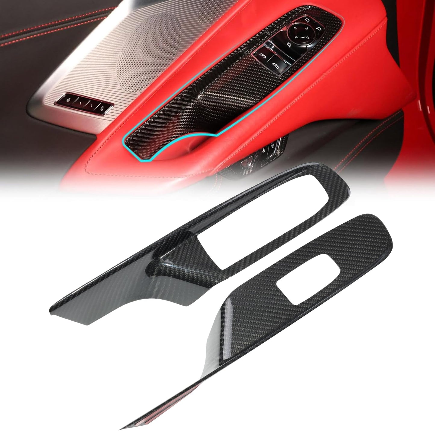 Etesan Carbon Fiber Window Lift Switch Panel Cover Trim fit for Corvette C8 Convertible 2020-2025 Interior Window Button Frame 2PCS Black