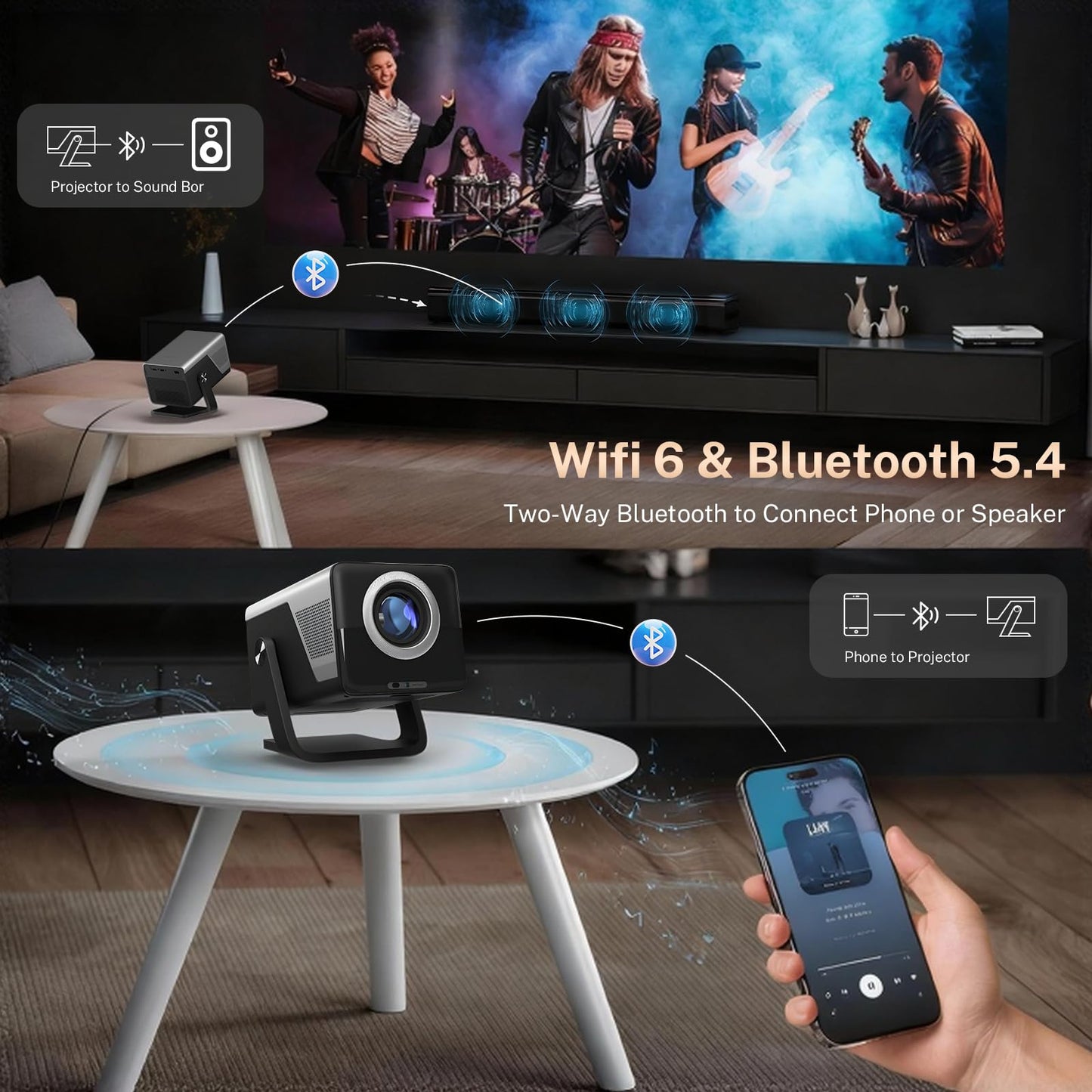 [4K Support/2000 ANSI/AI Visual Calibration] X7 Native 1080P Smart Projector with Android 14 OS,Compatible with Netflix YouTube,AI Auto Focus&Keystone,WiFi,Bluetooth,200" Display Black&Slate Gray