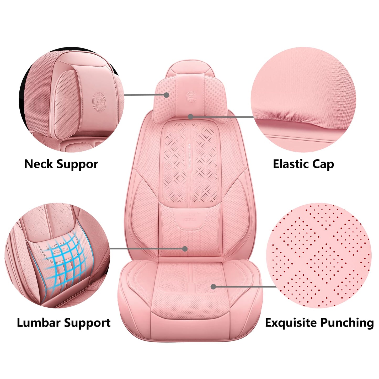 NS YOLO Universal Leather Car Seat Covers Full Coverage,Waterproof Custom Fit for Cars,SUVs and Trucks, Premium PU Leather Automotive Seat Protector with Anti-Slip Design,Pink Seat Cover for 5 Seats