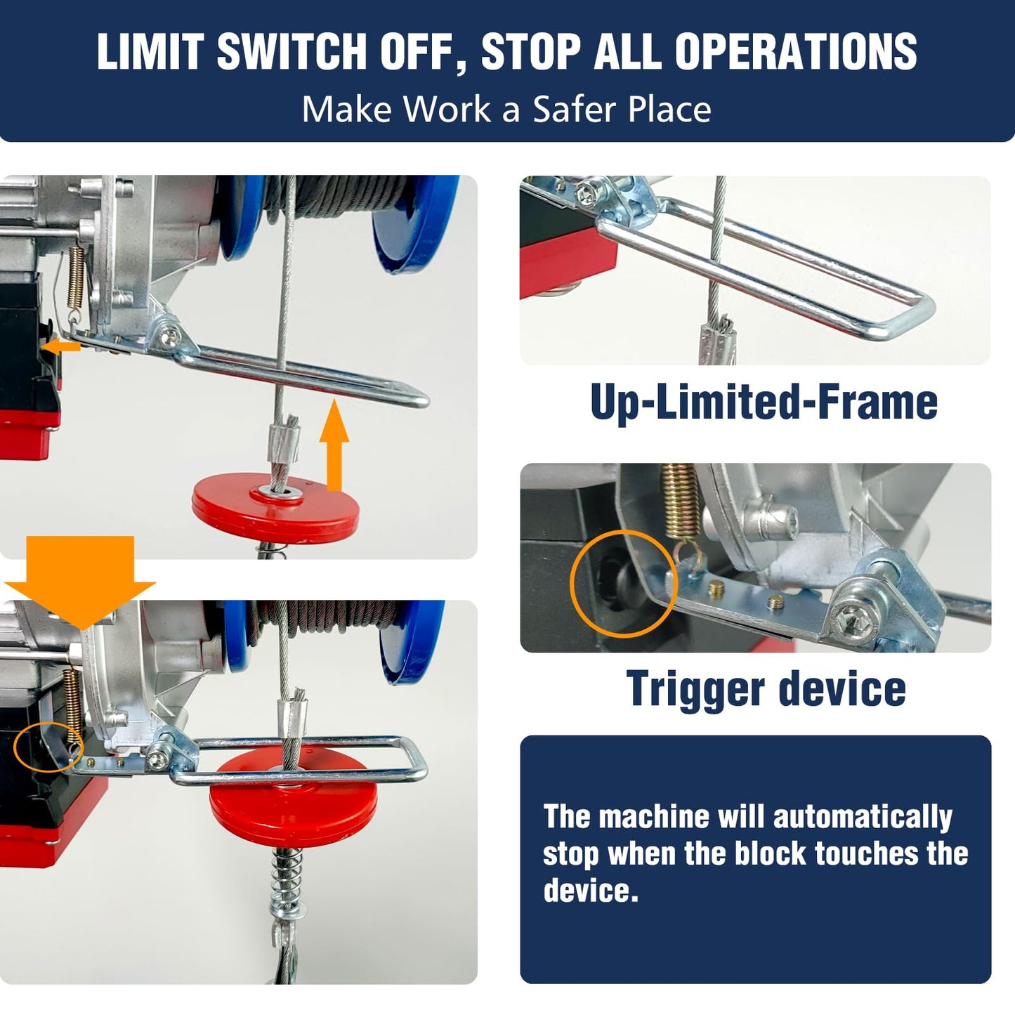 Bigorenda 1320lb Electric Hoist with Remote Control/Wired Control, Electric Hoist 2 in 1, 110v Electric Hoist with Single/Double Slings,65.6/33ft Lifting Height, for Factory Attic Garage Warehouse