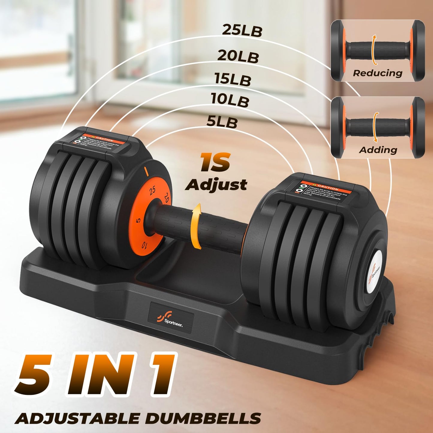 Adjustable Dumbbells Set of 2: Sportneer 5 in 1 Free Weights Dumbbells Set, Each 25 lbs Fast Adjust Weights with Anti-Slip Texture Handle for Men Women Home Gym Strength Training Equipment Pair