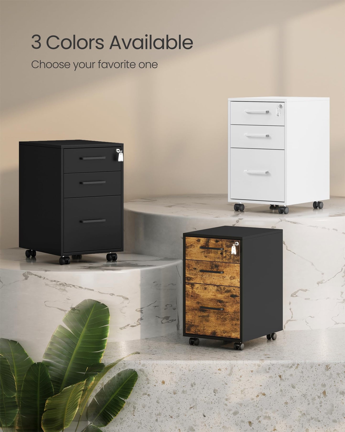 SONGMICS File Cabinet, Pre-Assembled Except Wheels and Handles, Office Filing Cabinet with Lock, for A4, Legal, Letter Sized Documents, 17.7 x 14.4 x 23.6 Inches, Matte White UOFC110W02
