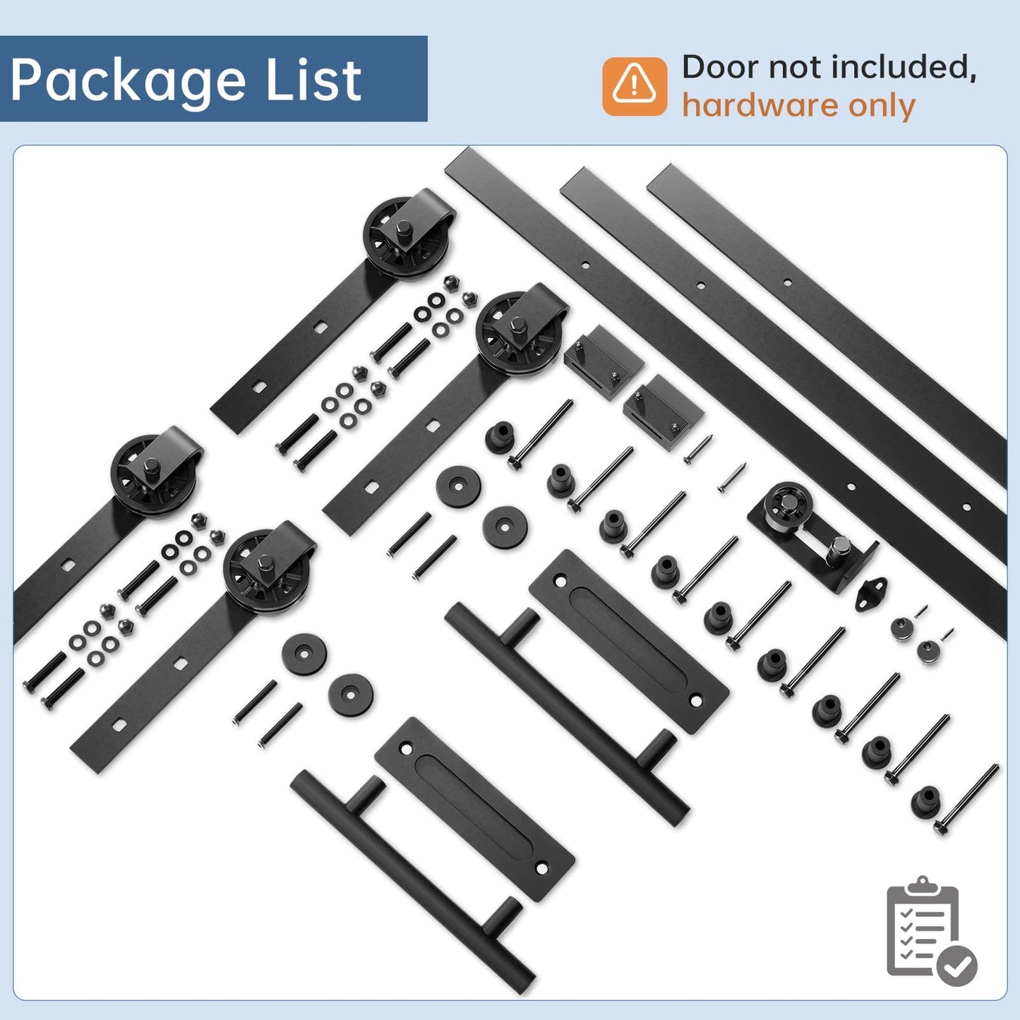 EaseLife 12FT Double Door Sliding Barn Door Hardware Track Kit & Handle,Big Industrial Spoke Wheel,Wall Mount,Slide Smoothly Quietly,Easy Install,Black,144" Track Fit for 68-70" Wide Opening (No Door)
