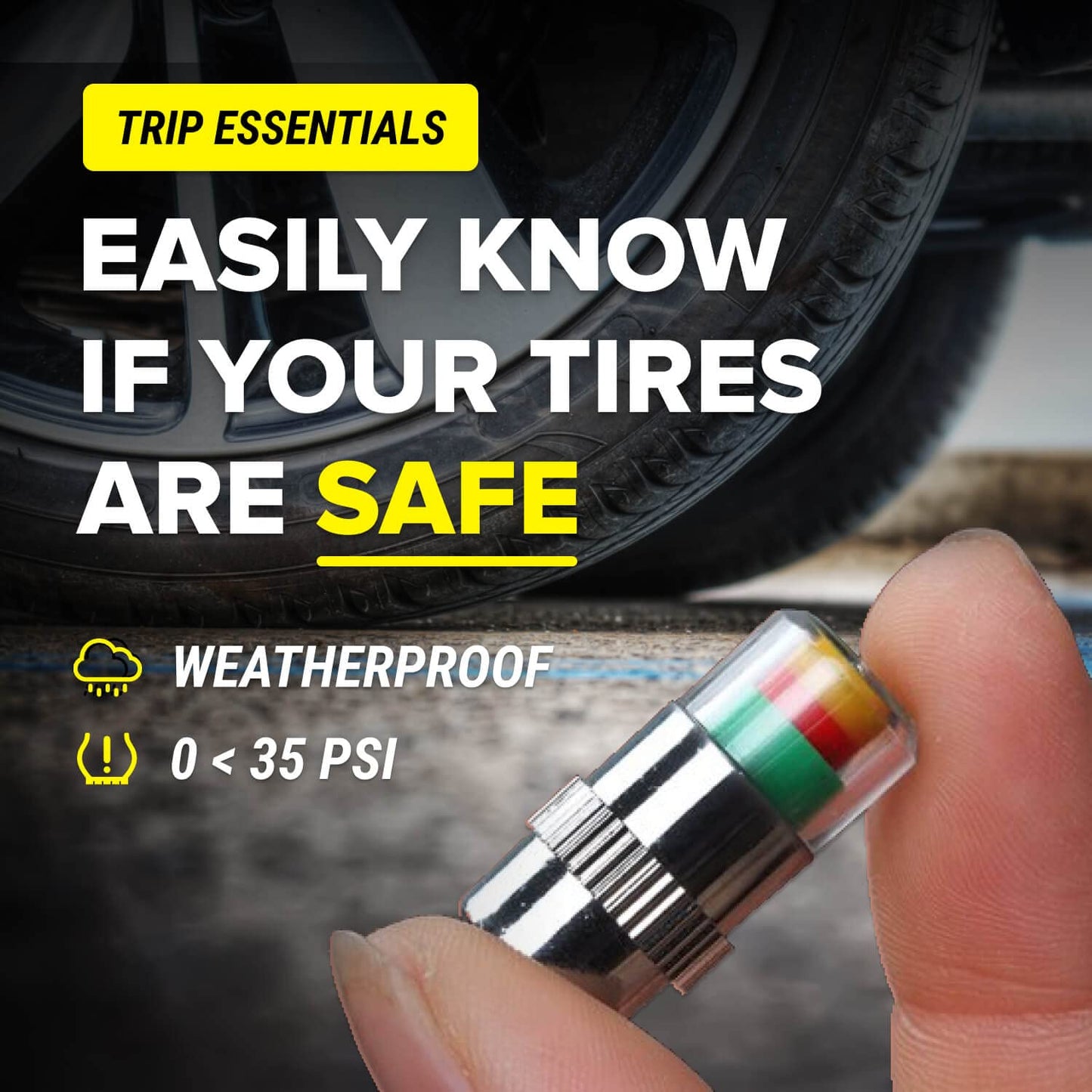 Airmoto Tire Pressure Caps, Easy to Read 3 Color Car Tire Pressure Monitor Valves, 4pcs, 32-to-35 PSI