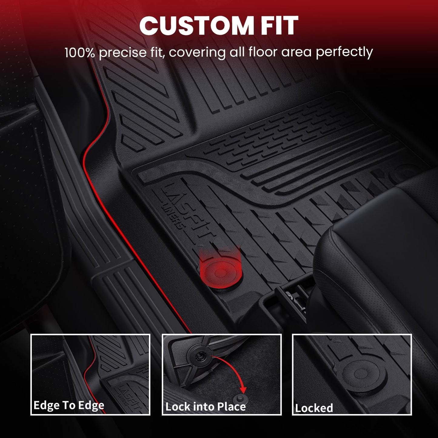 LASFIT Floor Mats for 2013-2018 Dodge Ram 1500 Quad Cab, 2019-2024 Dodge Ram 1500 Classic, Fit for Bucket Seat & Carpet Flooring, All Weather TPE Custom Fit Car Mats Floor Liners 1st & 2nd Row, Black