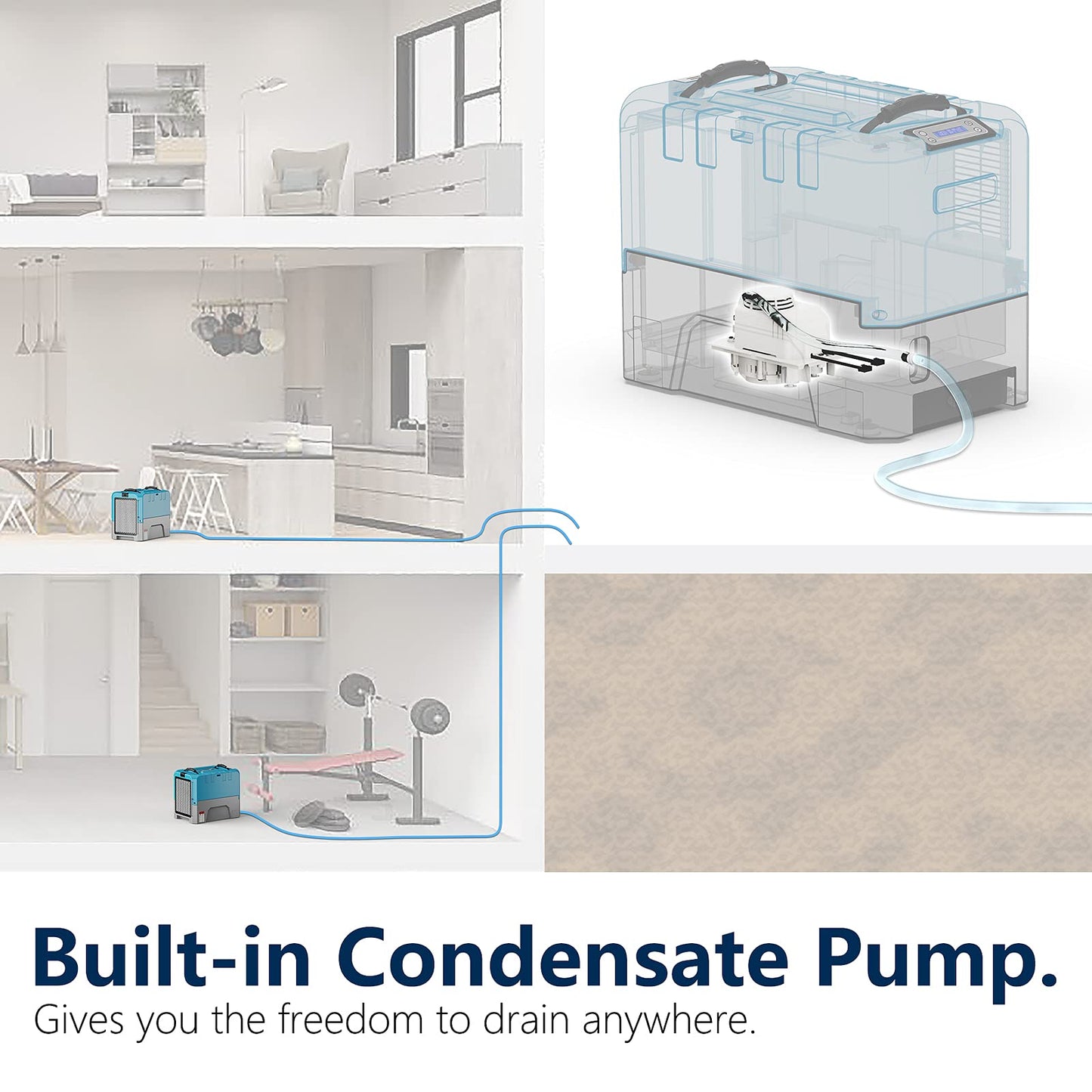 ALORAIR App Control Commercial Dehumidifier With Pump Industrial Dehumidifiers with Drain Hose, for Water Damage Restore, Flood Repair, Large Space, Job Sites (Blue)
