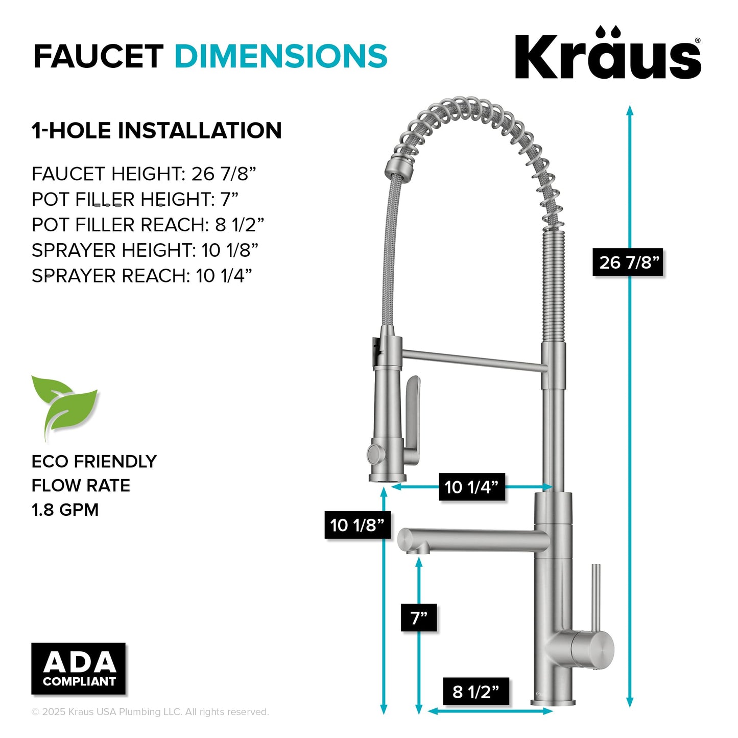 KRAUS Artec Pro Commercial Style 2-Function Single Handle Pull Down Kitchen Faucet with Pot Filler in Spot-Free Stainless Steel, KPF-1605SFS
