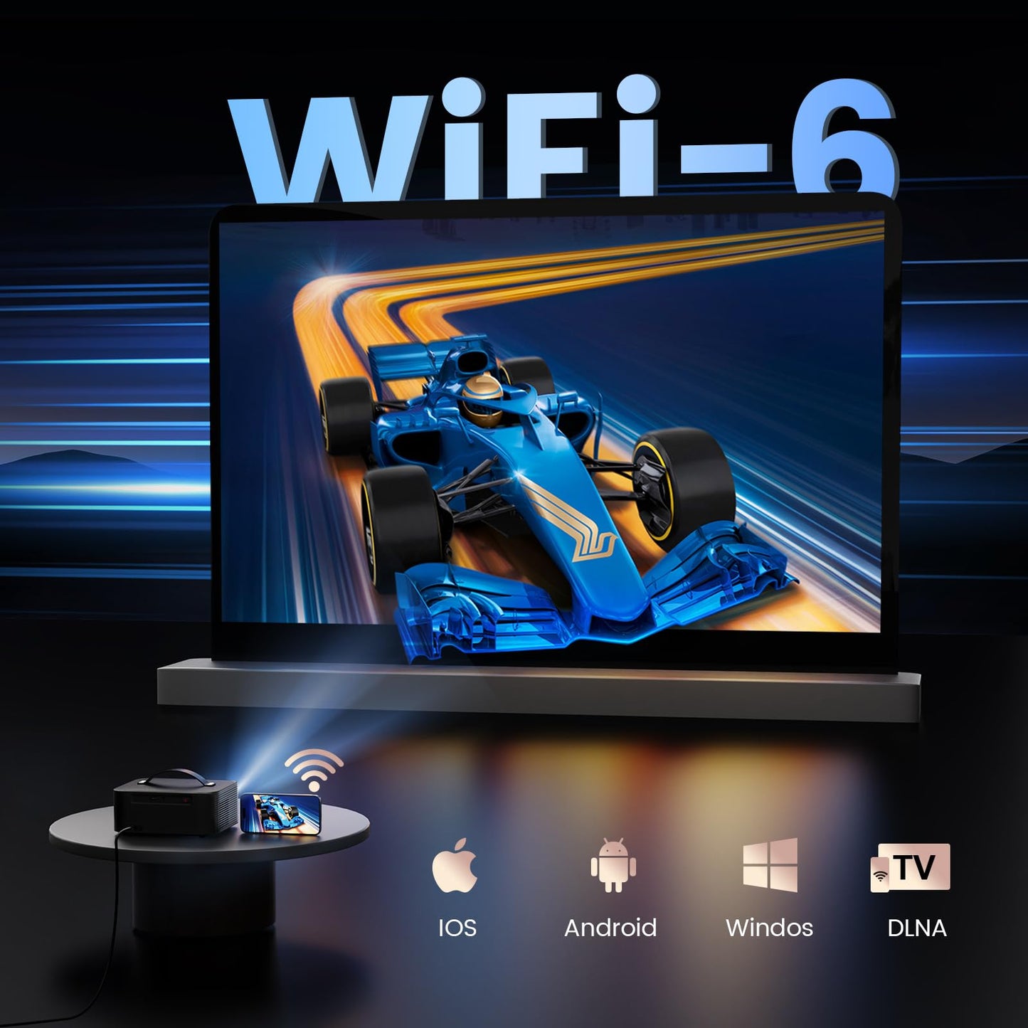 [Official Licensed APPs/1500 ANSI] Outdoor-Projector-4K with Wifi6 and Bluetooth, Smart TV OS & DoIby Audio, Portable Projector with YouTube/PrimeVideo, ONOAYO 1080P Proyector with 300 ''Display