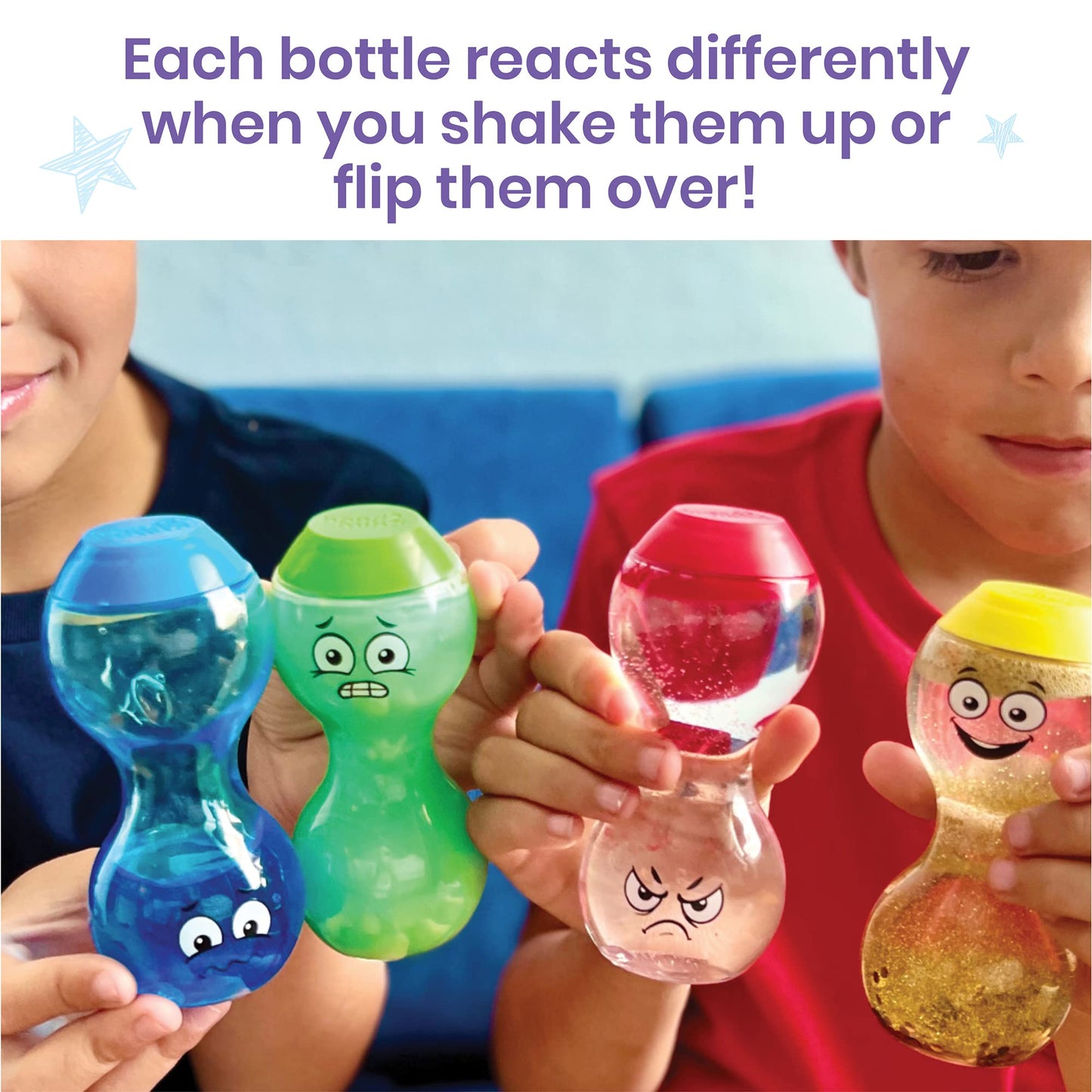 hand2mind Express Your Feelings Sensory Bottles-Primary Emotions, Quiet Toddler Fidgets for Classroom, Calm Down Corner Supplies, Social Emotional Learning, Sensory Toys for Kids with Autism
