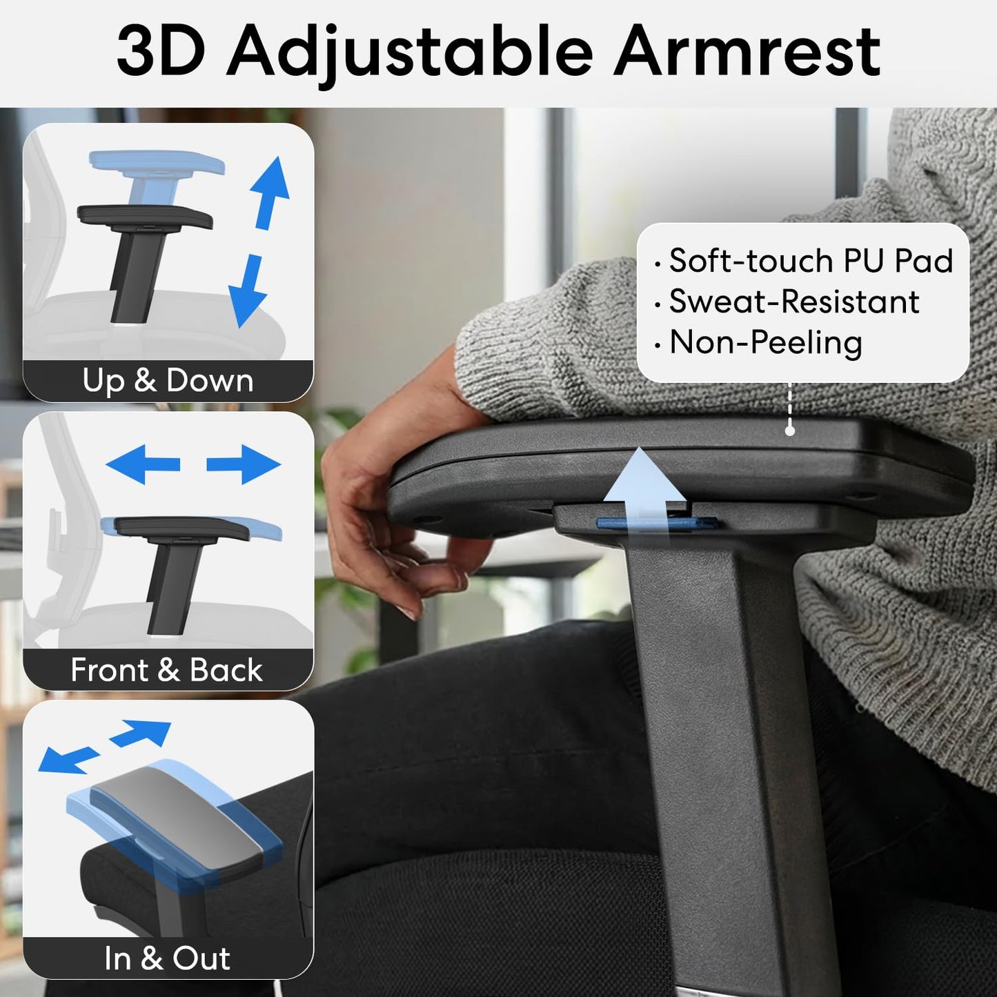AUTONOMOUS ErgoChair Pro Black Foam Ergonomic Office Chair For Back Pain Relief Adjustable Lumbar Support, Headrest, Big And Tall Home Office Desk Chair Comfy 300 LBS with Swivel Wheels For Long Hours