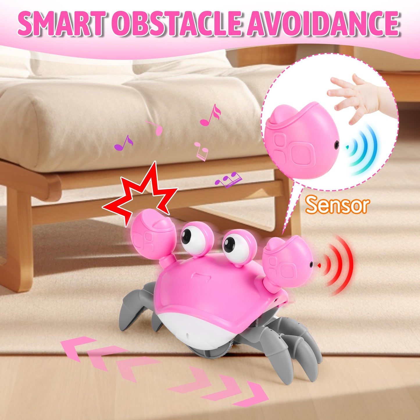Hirger Crawling Crab Baby Girl Toy, Dancing Walking Infant Toy for Tummy Time, Sensory Toy for 3-6-12-18 Months Babies & Toddlers 1-2-3, Musical Birthday Gift
