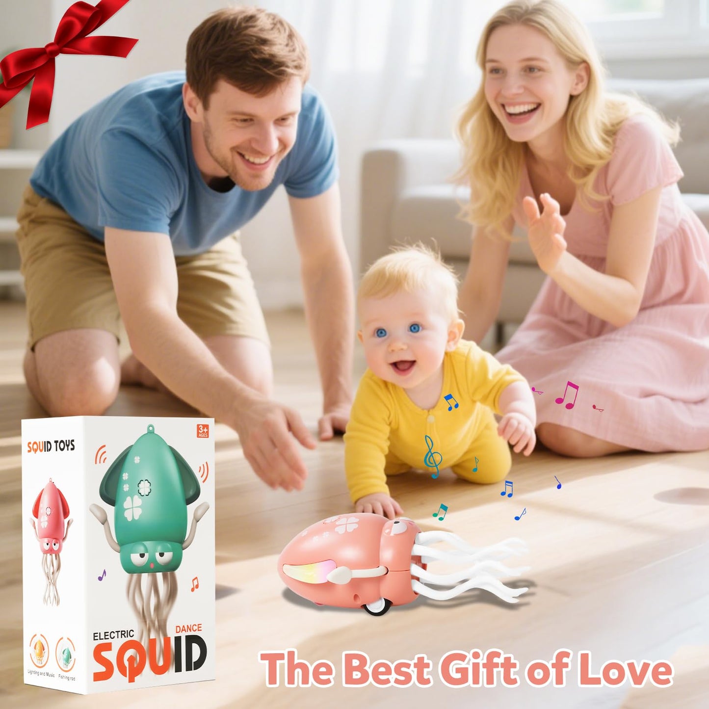 Hirger Dancing Squid Baby Girl Toys, Crawling Octopus Infant Toy for Tummy Time, Sensory Toy for 3-6-12-18 Months Babies & Toddlers 1-2-3, Musical Birthday Gift