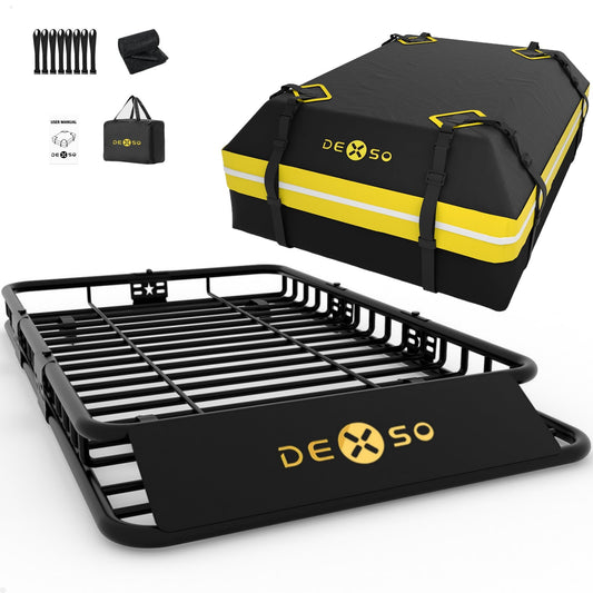 64" x 39" Universal Roof Rack Basket, 200 Lbs Capacity Rooftop Cargo Carrier Basket with 21 Cubic Feet (52" x 39" x 18") Waterproof Luggage Bag, for Suvs, Trucks, Vehiclesor Suvs, Trucks, Vehicles