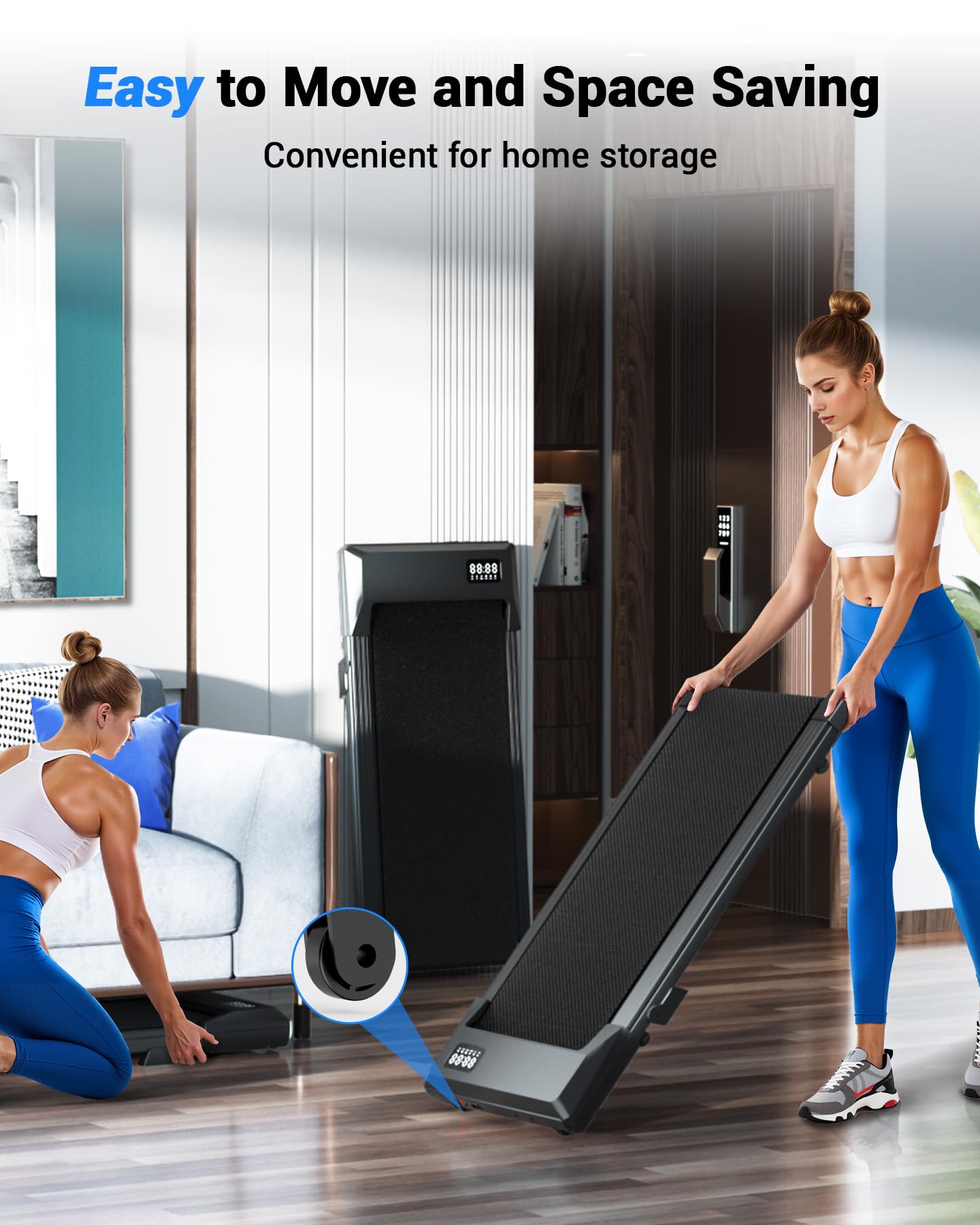 DeerRun Walking Pad Treadmill with 6% Manual Incline, Under Desk Treadmill for Home Office & Small Spaces, 0.6–3.8 MPH, 2.5 HP, 300 lb Capacity, App & Remote Control