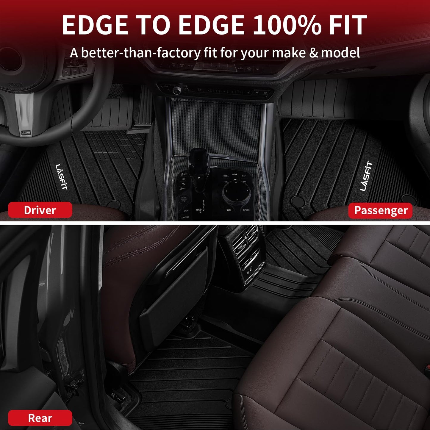 LASFIT Floor Mats 2019-2024 2025 2026 for BMW 3 Series G20 3 Series 330i 330e M3 M340i Accessories Sedan Only, Custom Fit TPE All Weather Car Liners 1st & 2nd Row Full Set, Black(NOT for GT & 2 Door)