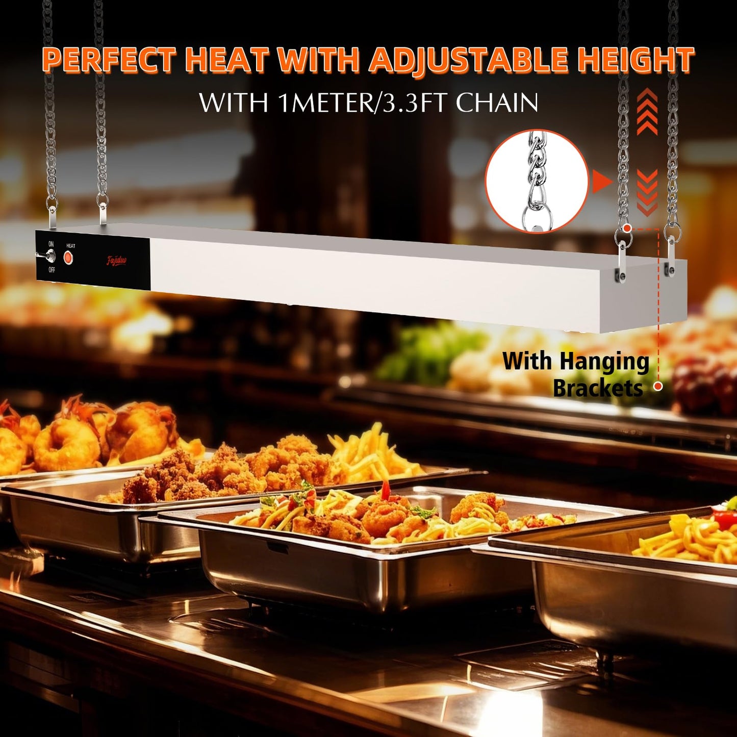 Fajiduo Food Heat Lamp, 36 Inch Commercial Food Heat Lamp Strip Heater, Stainless Steel Heat Lamp for Food, 1000W Infrared Food Warmer for Buffet, Cafeteria, Restaurant, Kitchen