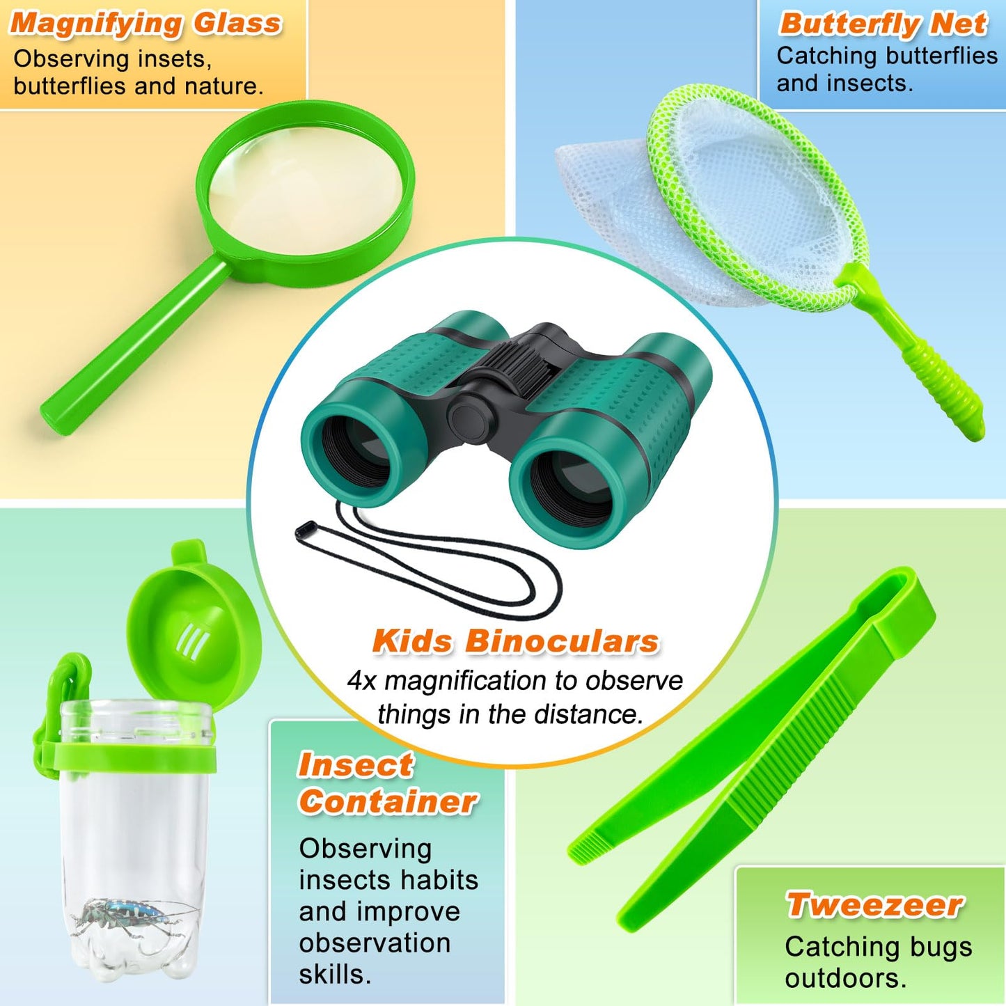 YOPINSAND Kids Explorer Kit & Bug Catcher Kit, Camping Gear for Kids, Outdoor Exploration Set with Backpack & Hat, Binoculars, Ideal Outdoor Camping Adventure Toys for Boys Girls 3-12