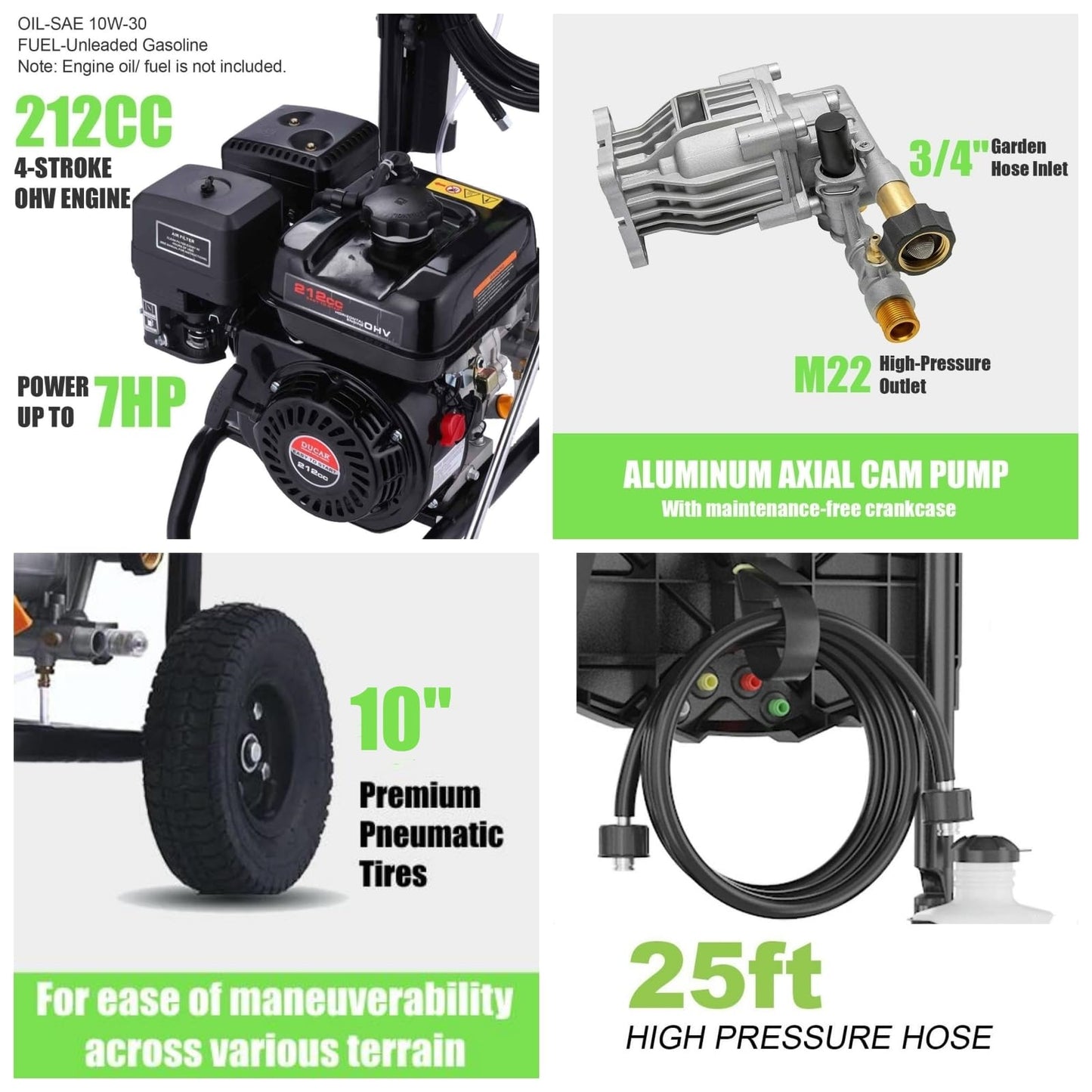 Gas Pressure Washer, 4200 PSI and 4.0 Max GPM Commercial Gas Power Washer, Spray Gun and Wand, 5 Nozzle Set, for Cars/Fences/Driveways/Homes/Patios/Furniture