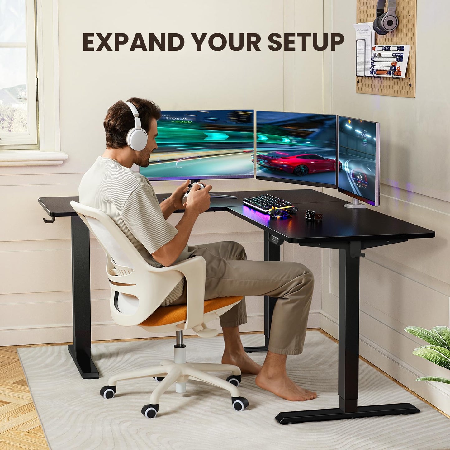 ErGear L Shaped Standing Desk, 63"x55" Electric Adjustable Height Sit Stand up Desk, Ergonomic Large Computer Table, Left & Right Interchangeable Installation, Suitable for Home Office, Black