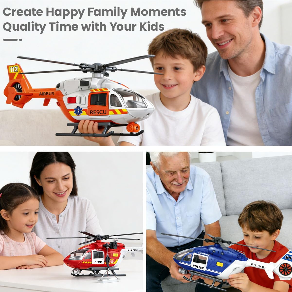 ANJARU Helicopter Toy with Lights and Sound,Simulative Rescue Helicopter Toddler Kids Toys for Kids Aged 3 4 5 6 Pull-Back Propeller Army Toys Toddler Kids Boys Gifts (Military-Helicopter)