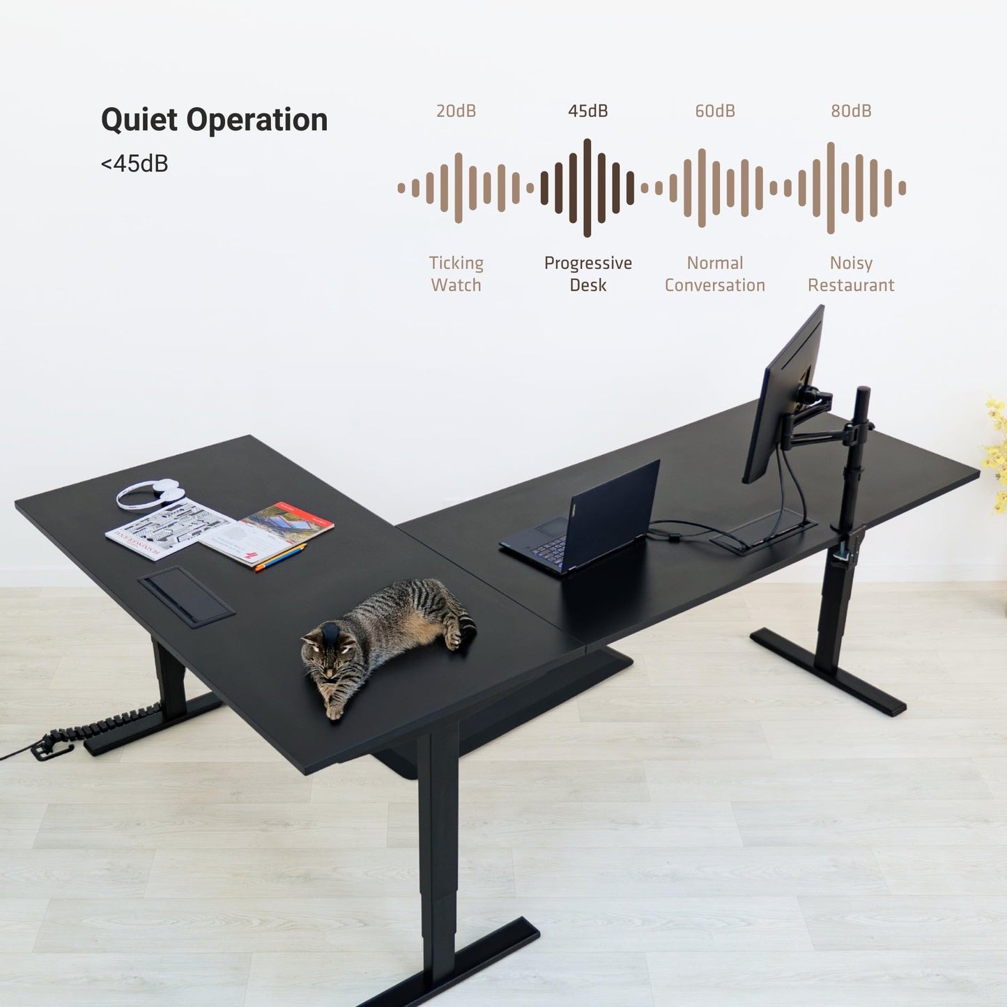 Progressive Desk L Shaped Height Adjustable Standing Desk 78" x 48" - Corner Computer Desk - Electric Stand Up Rising Workstation - Black Frame/Bright Beech Top