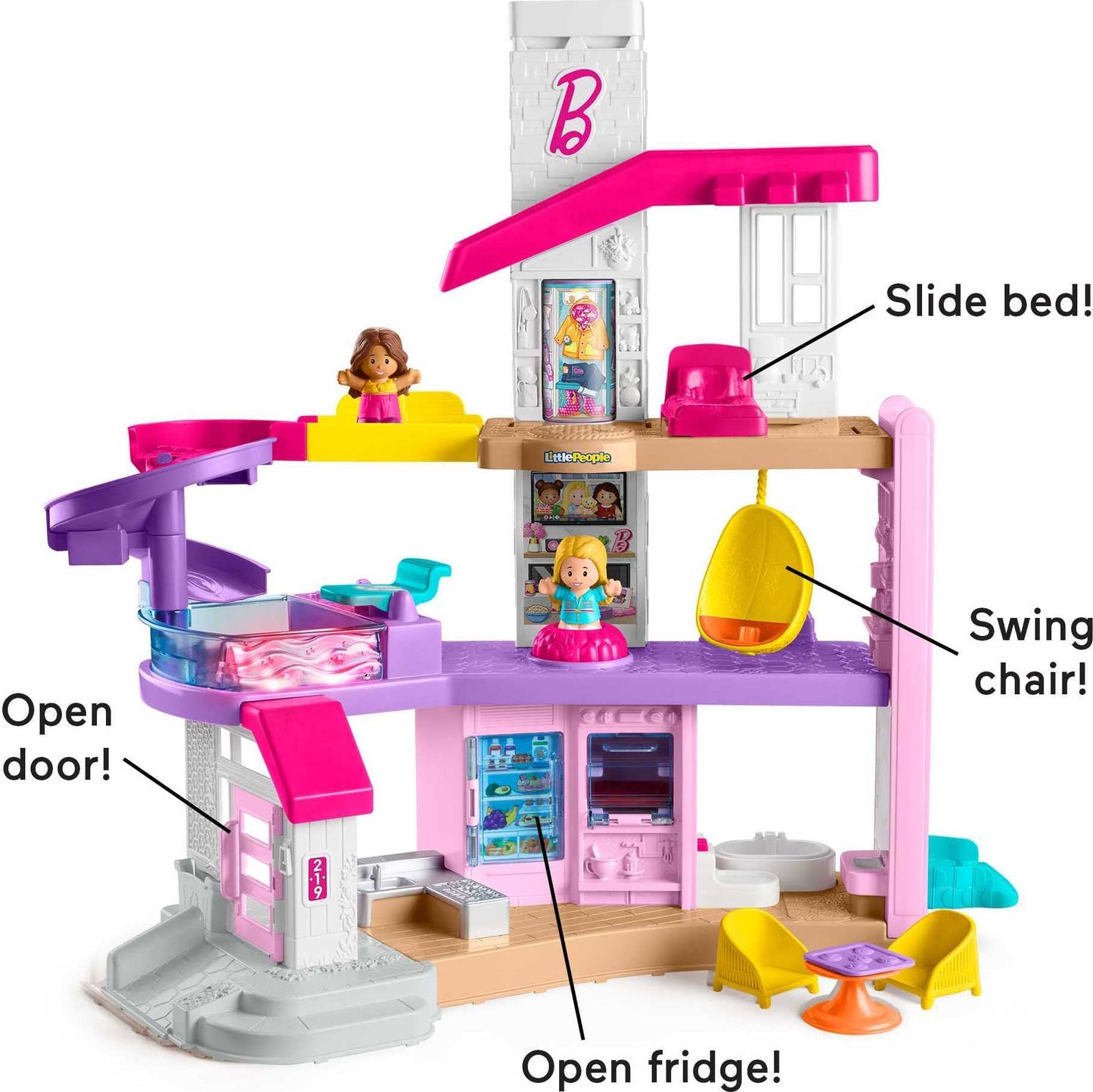 Fisher-Price Little People Barbie Toddler Toy Little DreamHouse Playset with Music Lights Sounds & 7 Pieces for Ages 18+ Months