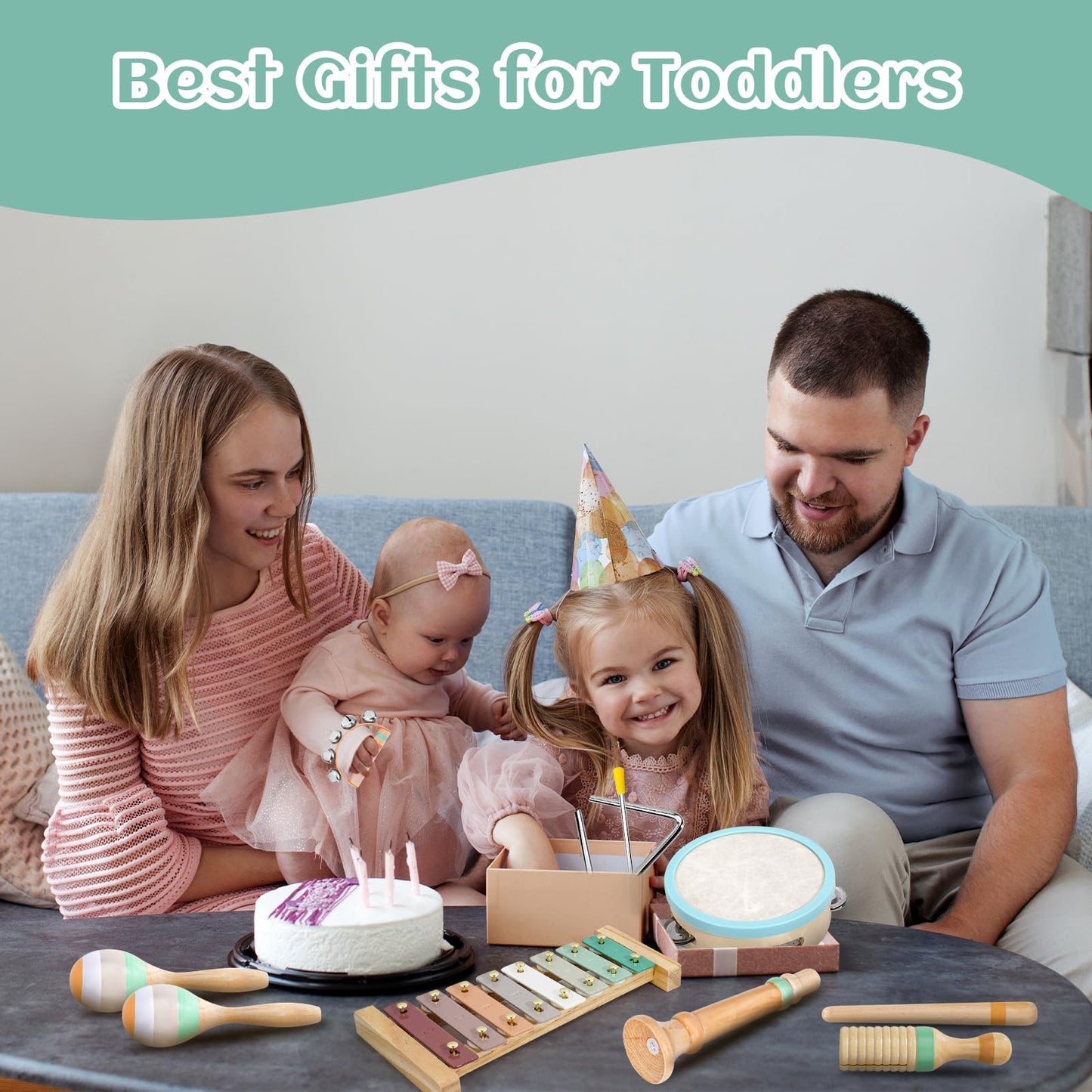 Raimy Kids Musical Instruments Set - Neutral Colors Wooden Montessori Toys Percussion Music Modern Boho Xylophone Birthday Gifts for 1 2 3 Year Old Baby Toddlers Boys Girls 3+ with Storage Bag
