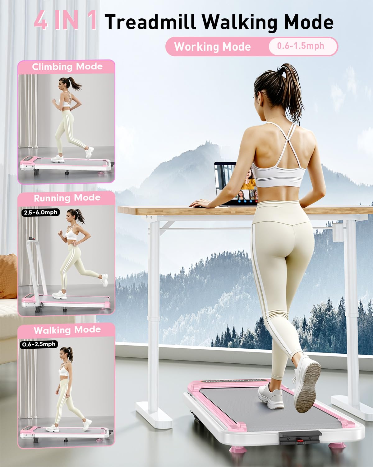 Foldable Treadmill with 10% Incline, Upgrade 3.5HP Low Noise Walking Pad Treadmill with Handle Bar, Trisomy 4 in 1 Portable Under Desk Treadmills for Home/Office, 350Lbs Capacity, APP & Remote Control