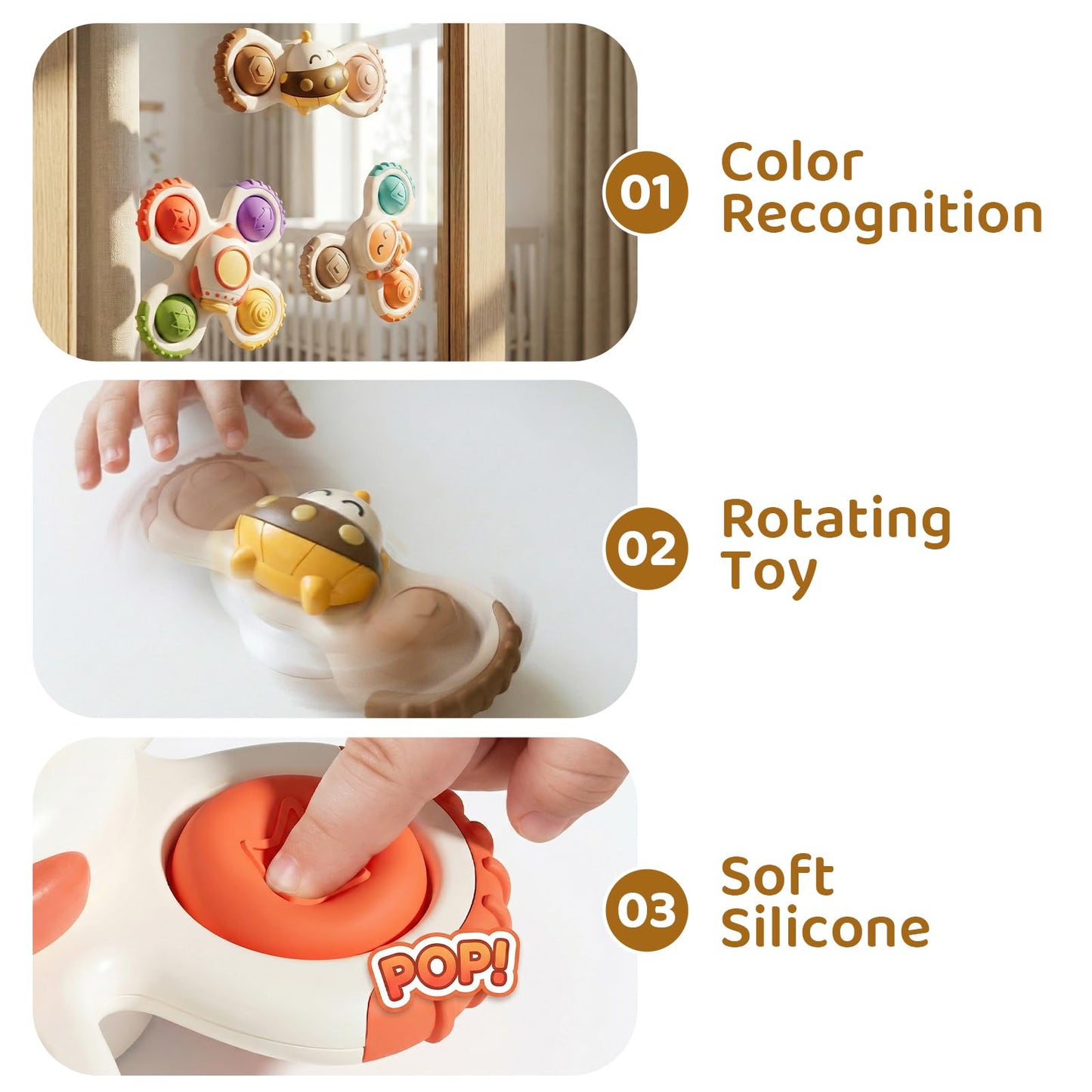 ALASOU 3PCS Pop Suction Cup Spinner Sensory Airplane Travel Toys for 1 Year Old Boy Girl Infant Toddlers|Novelty Spinning Tops 12 18 Months|1 2 Year Old Boy Birthday Gift|Baby Bath Toy Kids Ages 1-3