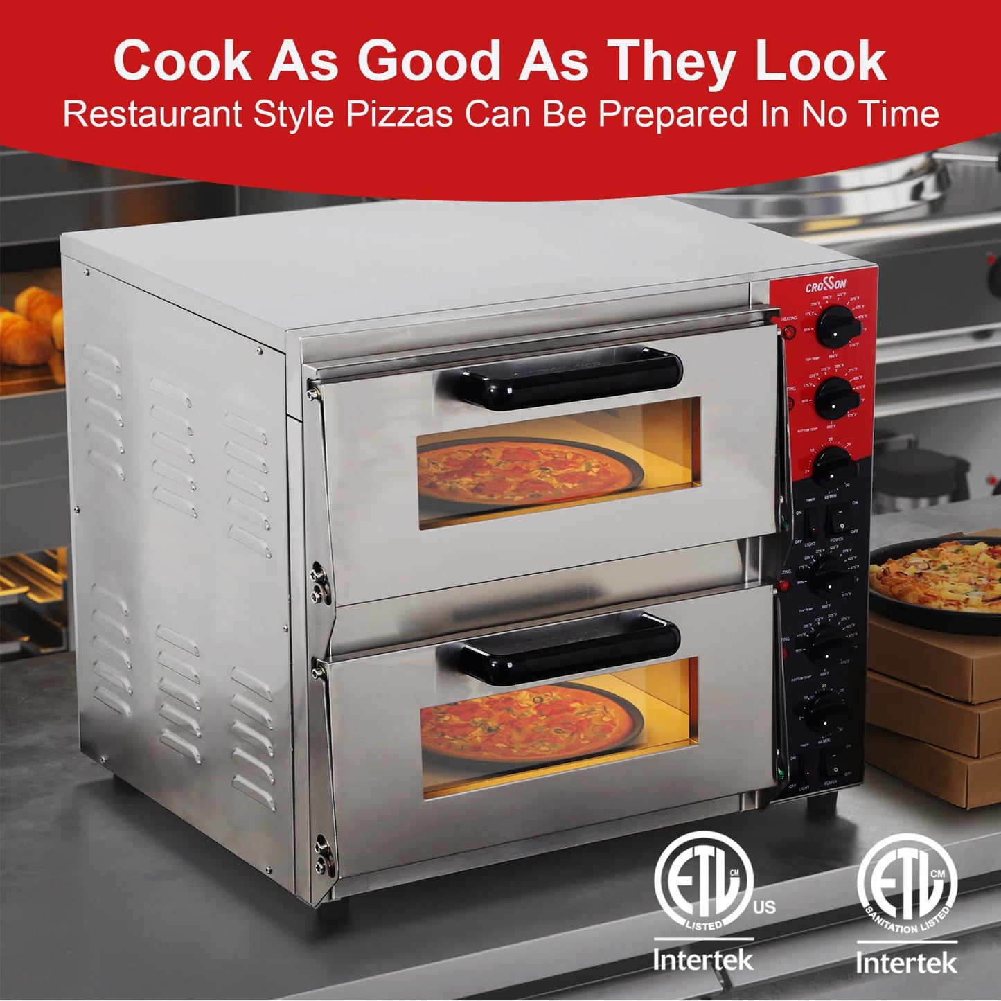 Hot Dog 7 Roller and Commercial Double Deck 16 inch Countertop Electric Pizza Oven
