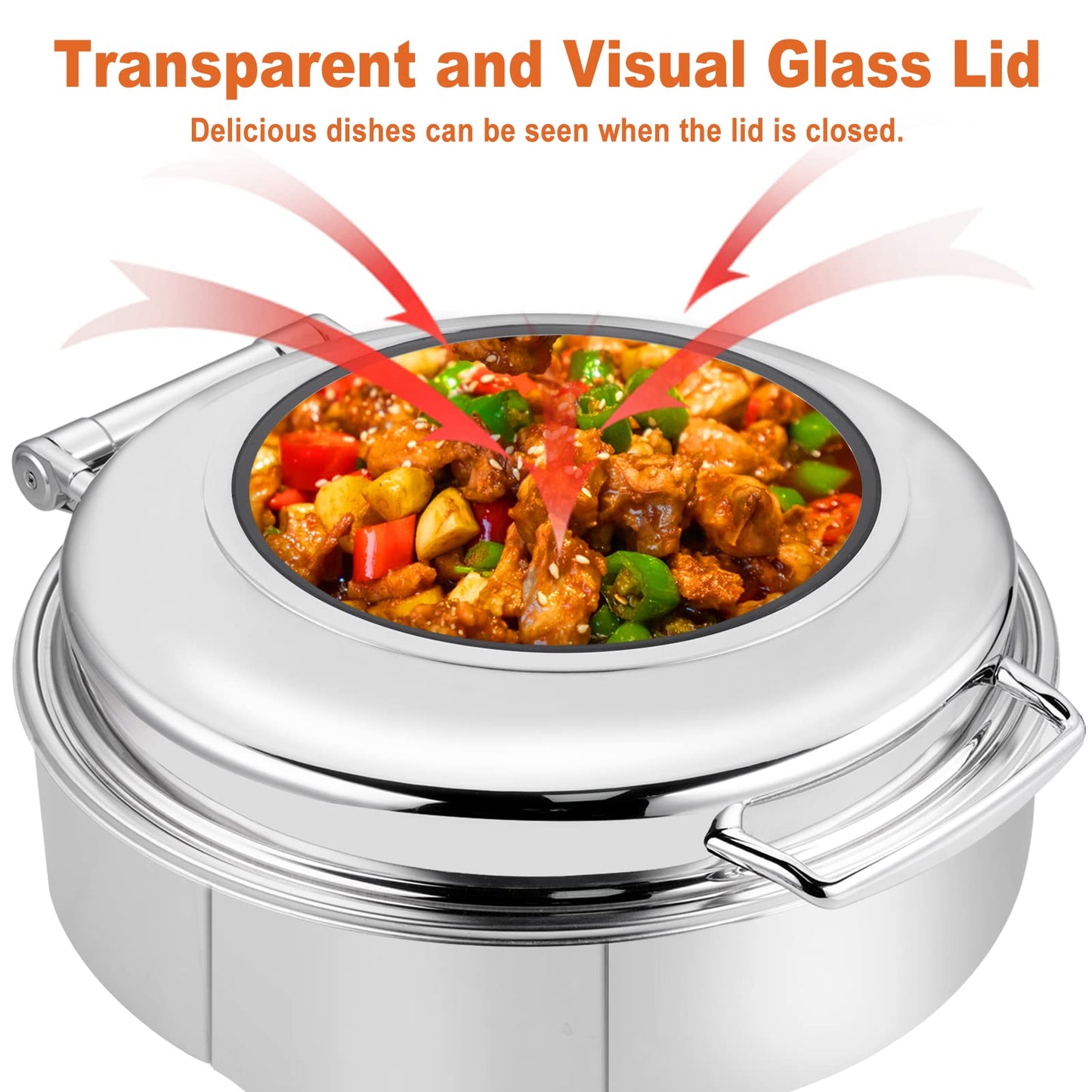 YMJOINMX Electric Round Chafing Dish Buffet Set 6 Quart Chaffing Servers with Glass Lid Chafers Buffet Food Warmer Set Chaffing Server with Cover Warmer for Food Parties