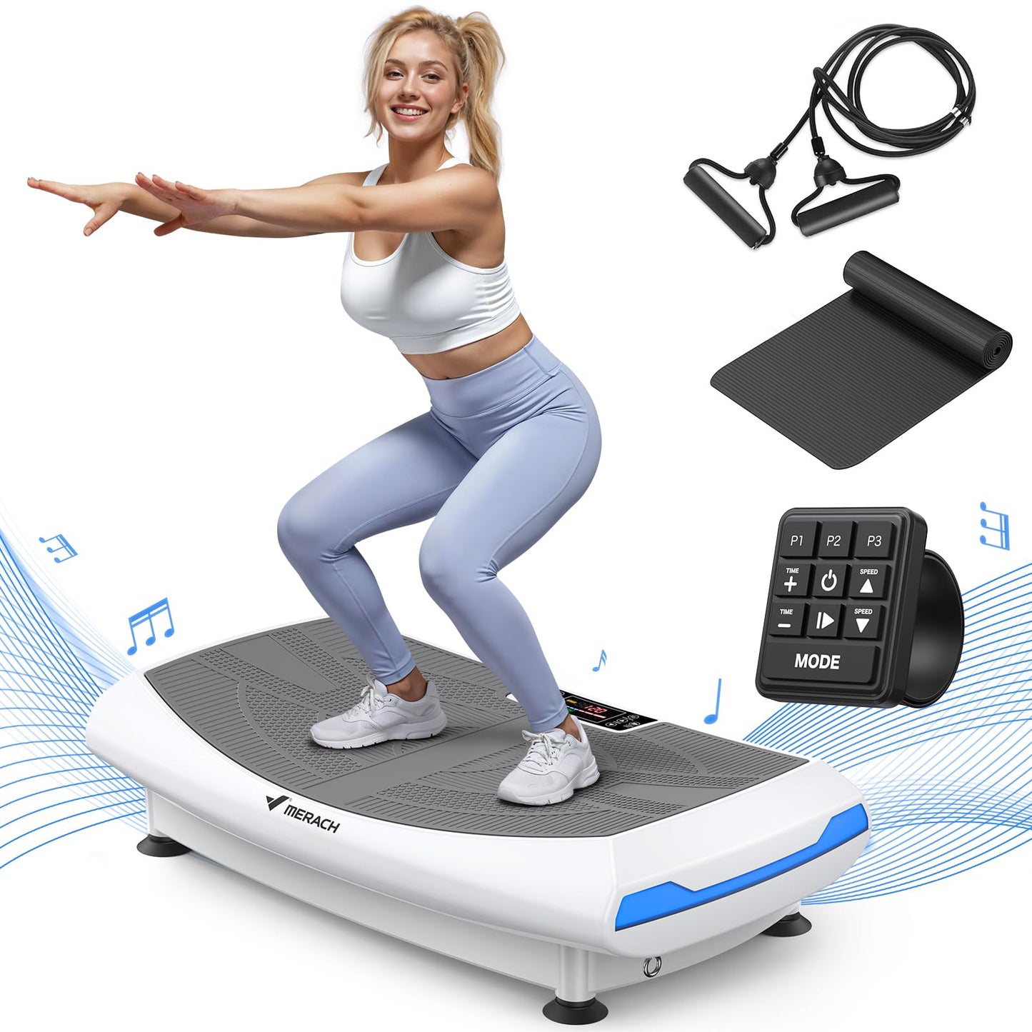 MERACH 4D Vibration Plate Exercise Machine, 7-in-1 Vibration Plate with Glide, Swing & Massage, Vibrating Plates with Whole Body Workout Sculpting Platform for Home Fitness for Women Men (White)